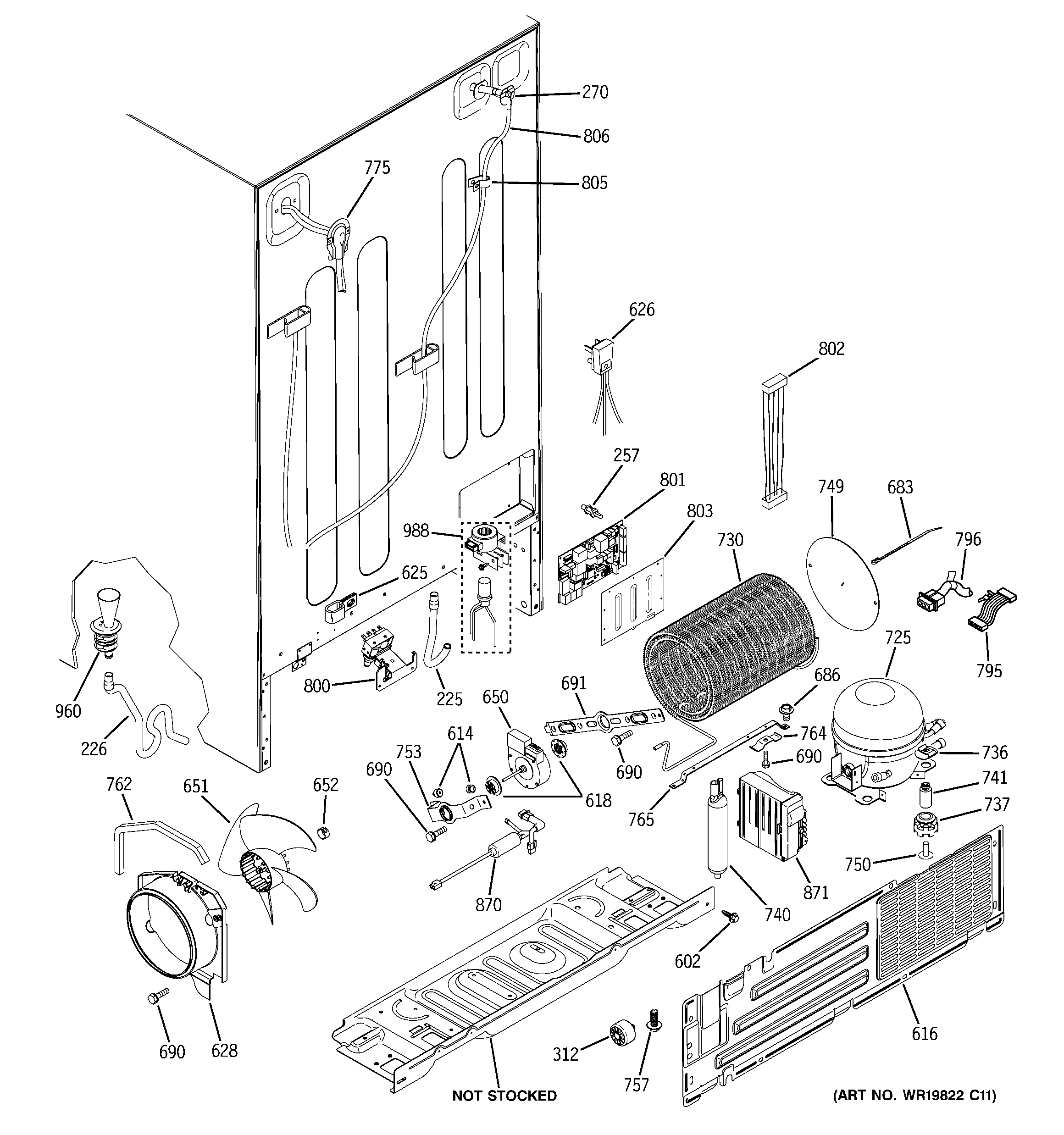 GE PJE25PGTAFSV sealed system & mother board diagram