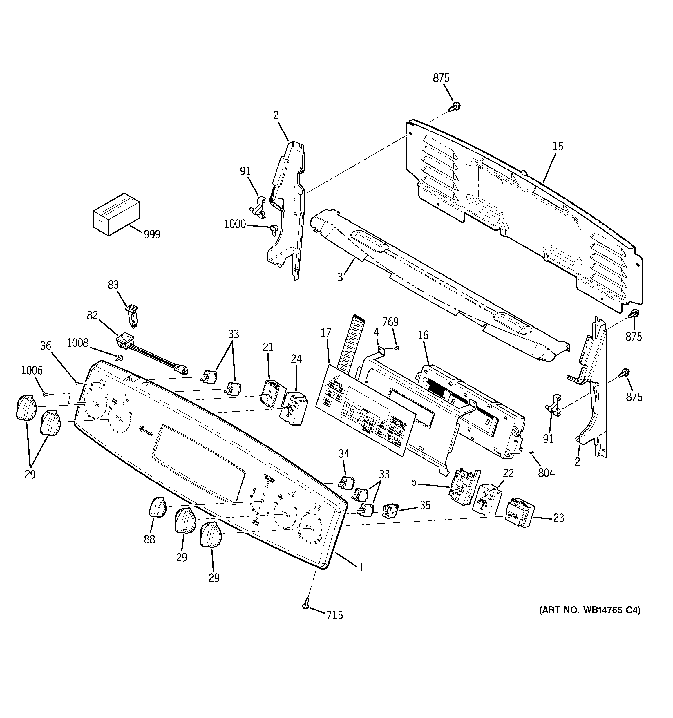 GE PCB969DP1BB control panel diagram