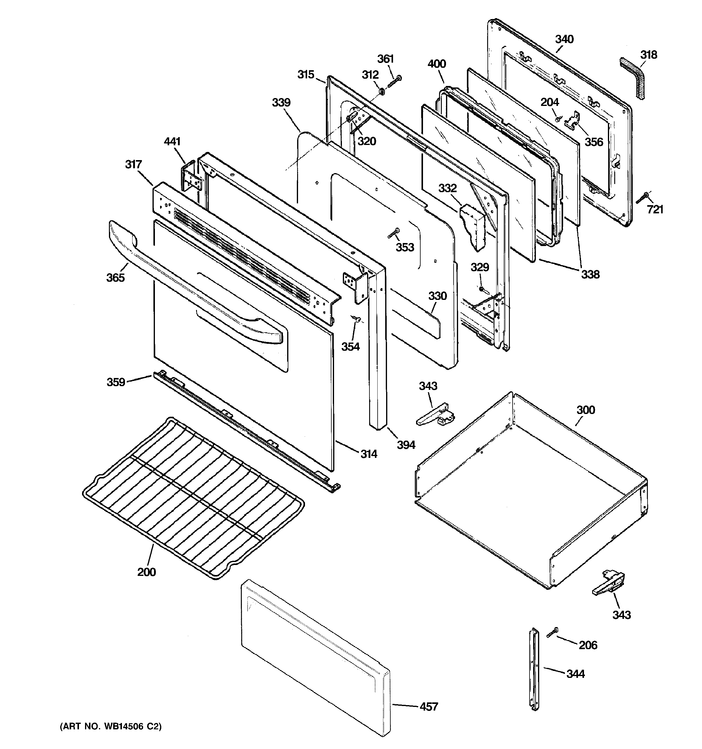 GE JB600WK5WW door & drawer parts diagram