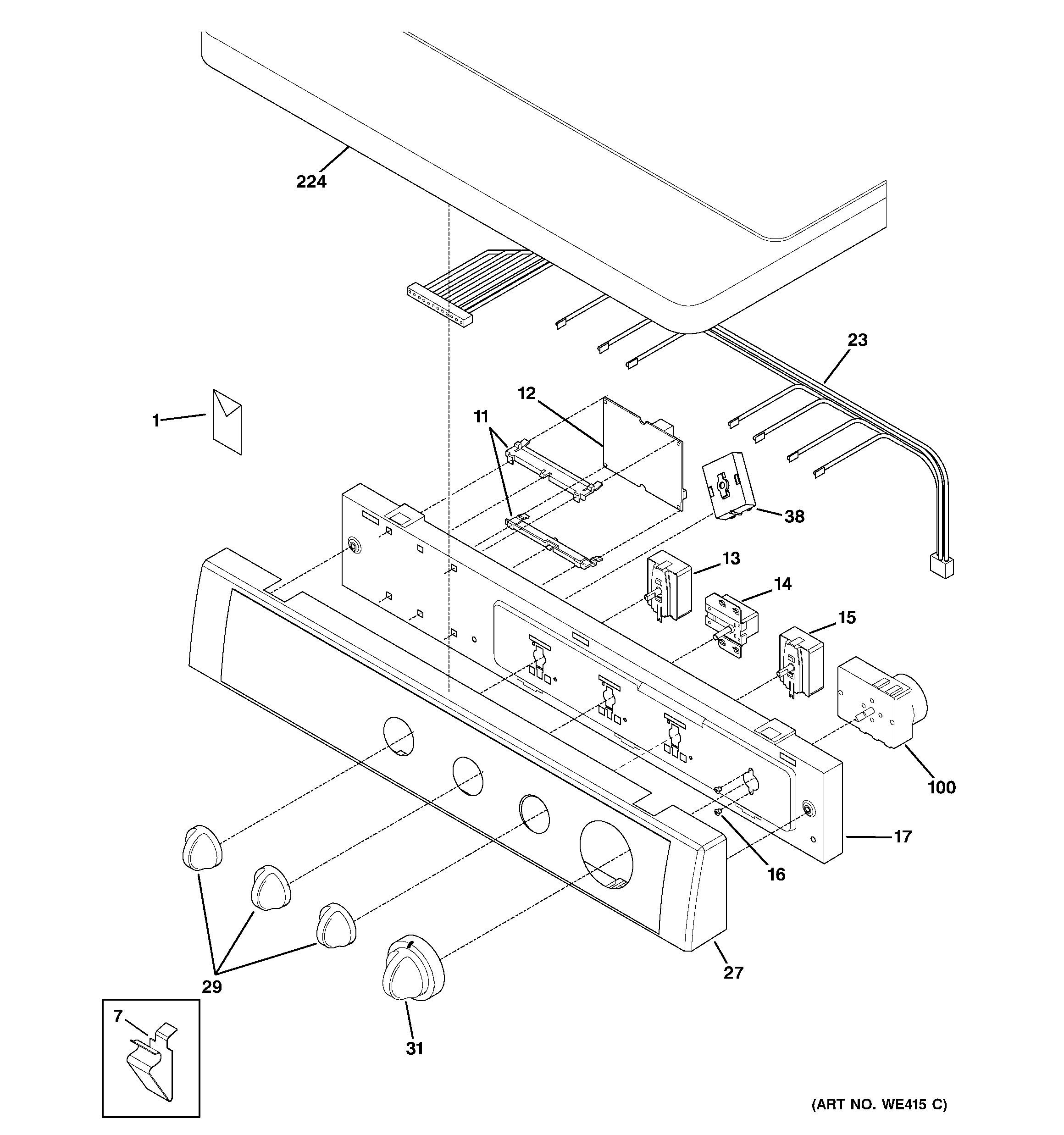 GE DPXH46GA1WW controls & top panel diagram