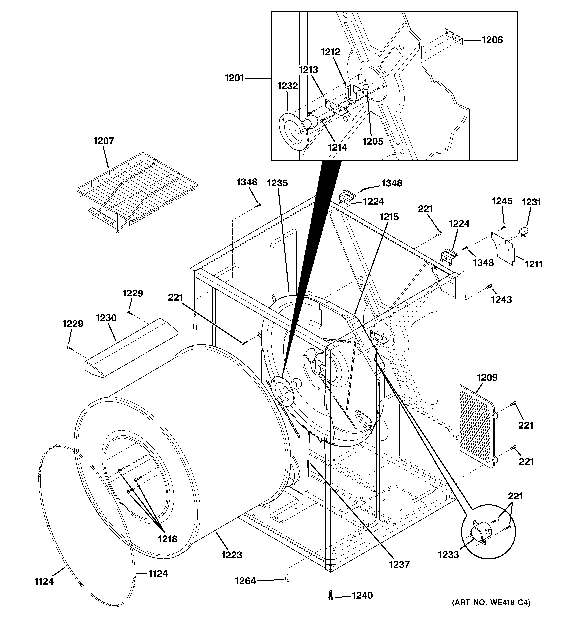 GE DPXH46GA5CC cabinet & drum diagram