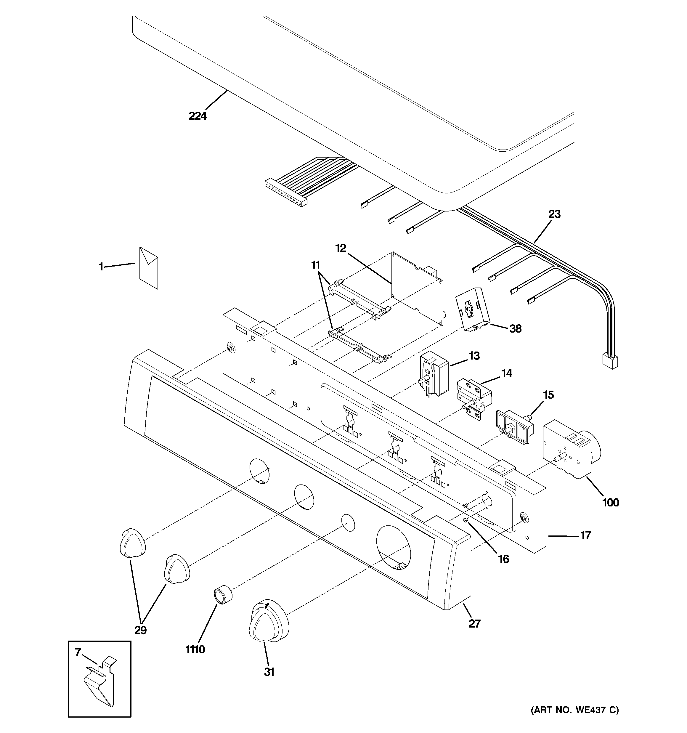 GE DPXH46GF0CC controls & top panel diagram