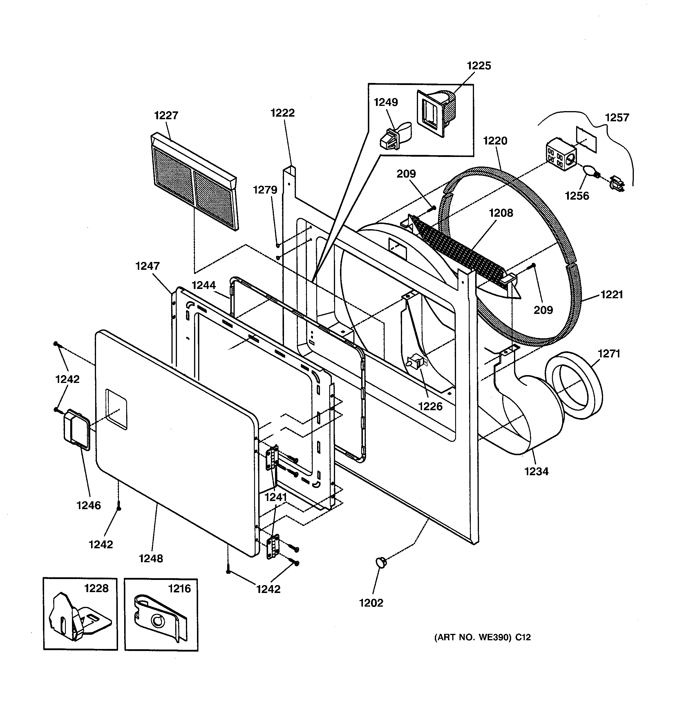 GE DPXH46GF0CC front panel & door diagram