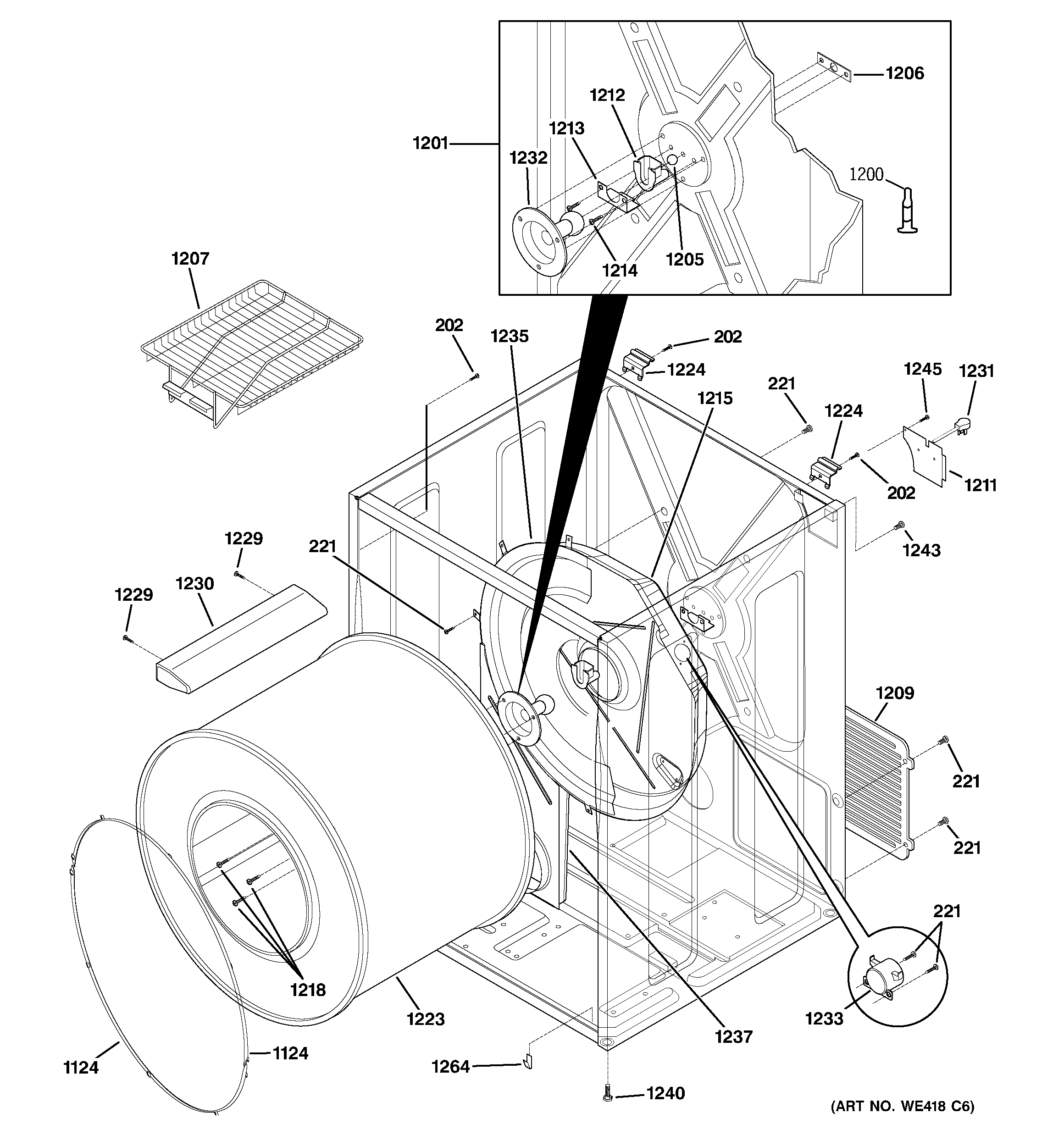 GE DPXH46GF0CC cabinet & drum diagram