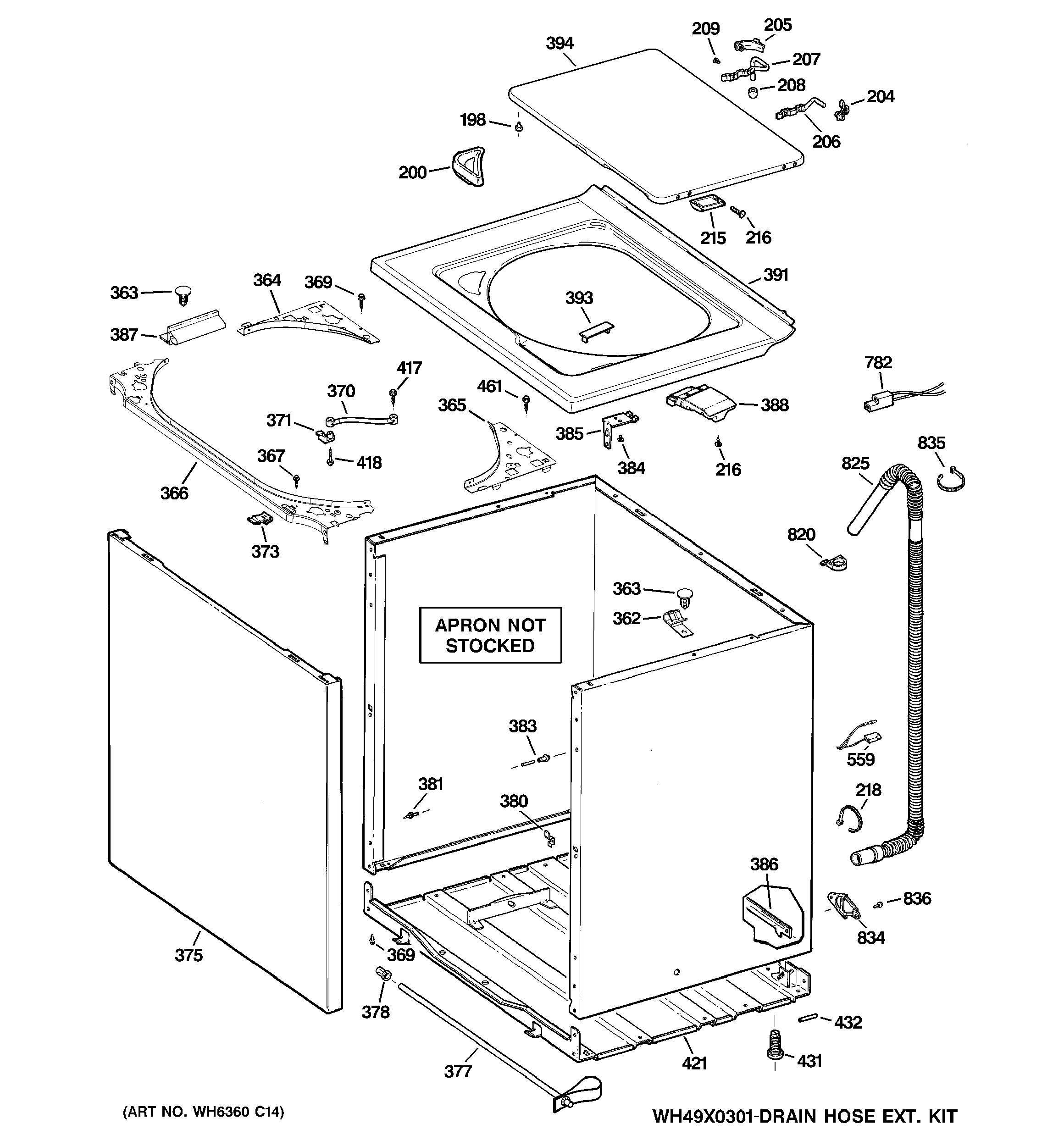 GE GHDSR209H8WW cabinet, cover & front panel diagram