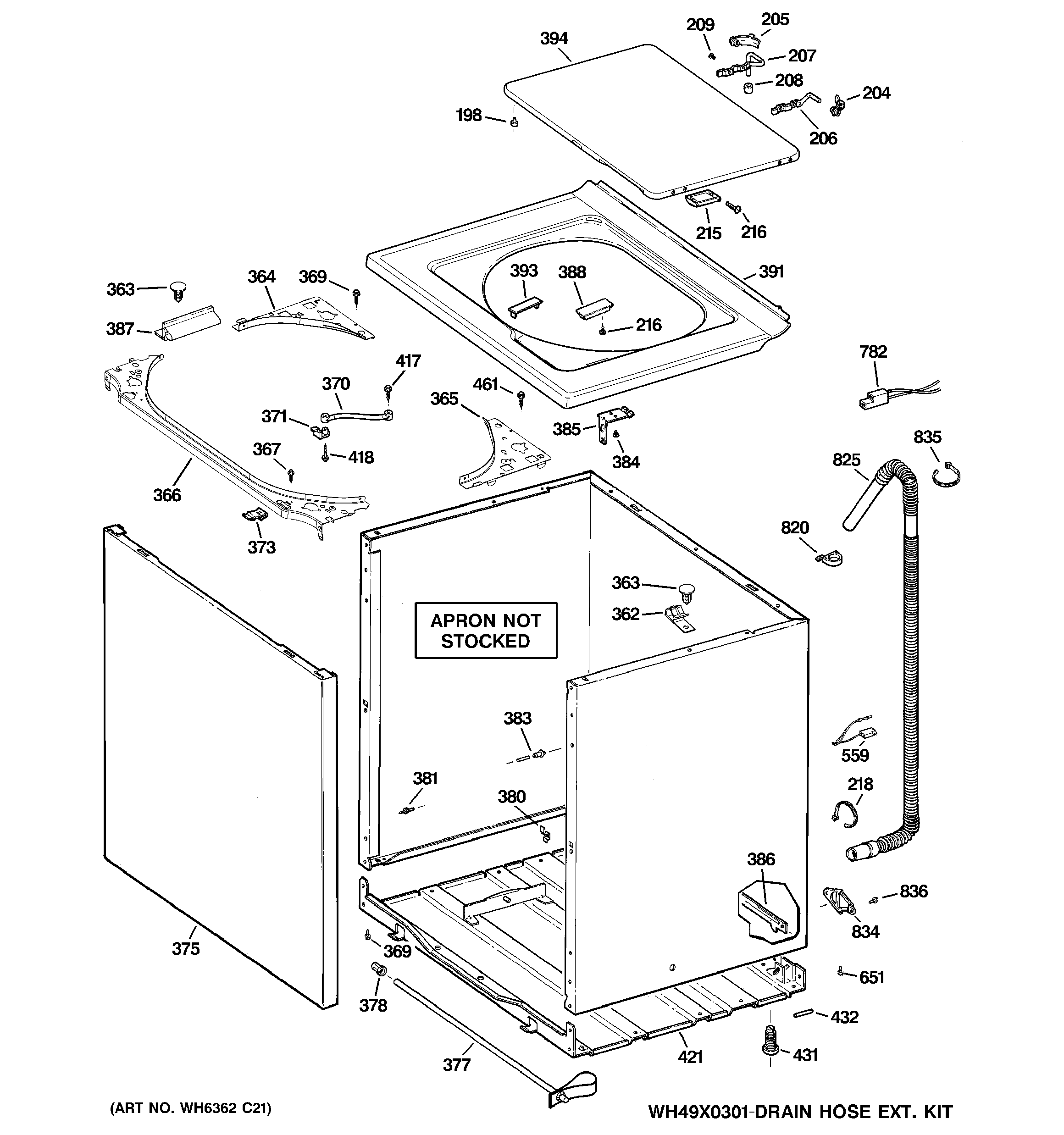 GE GVSR1080H8WW cabinet, cover & front panel diagram