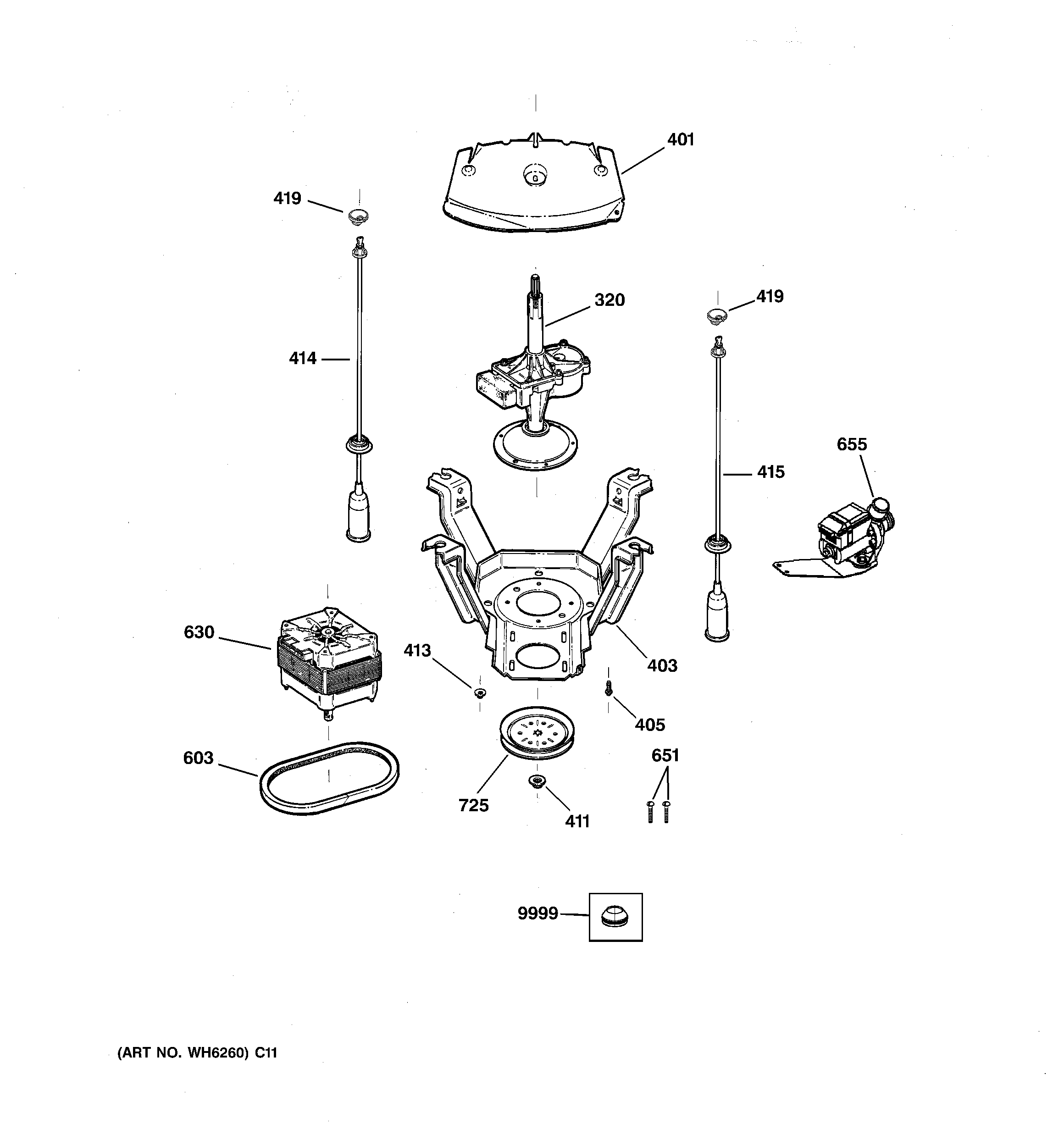 GE GVSR1080H8WW suspension, pump & drive components diagram