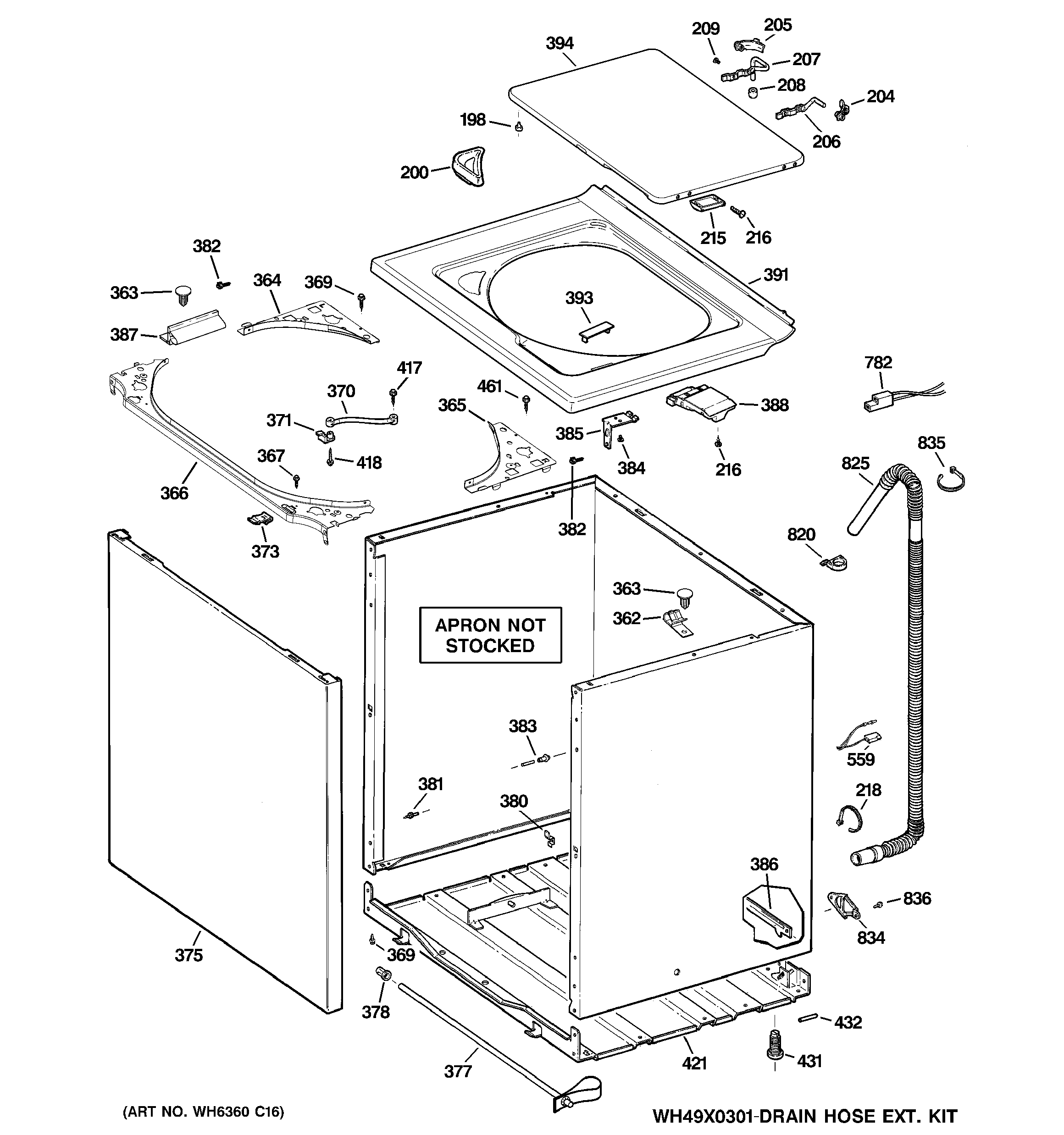 GE S2100G7WW cabinet, cover & front panel diagram