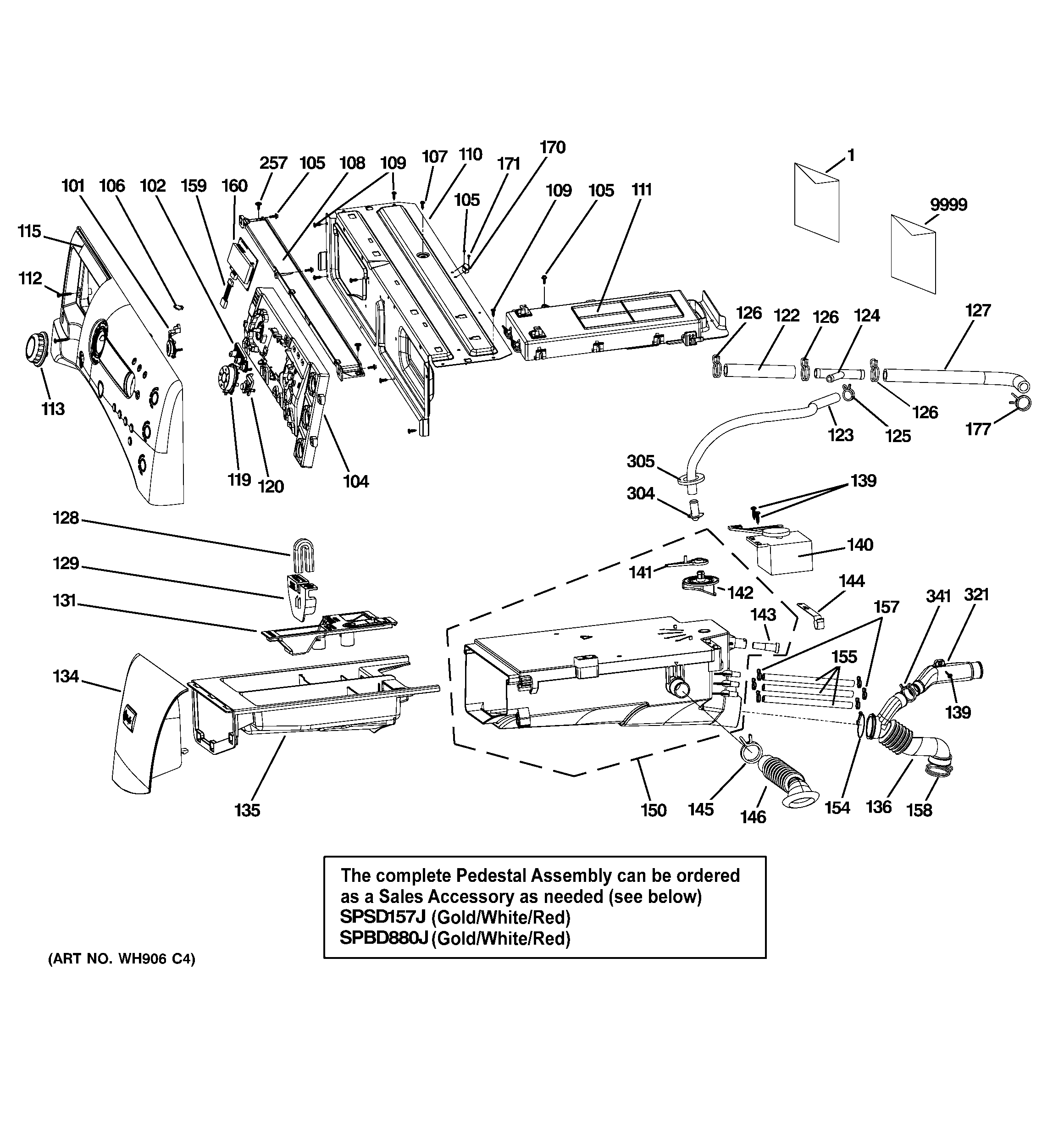 GE WPDH8910K0MV controls & dispenser diagram
