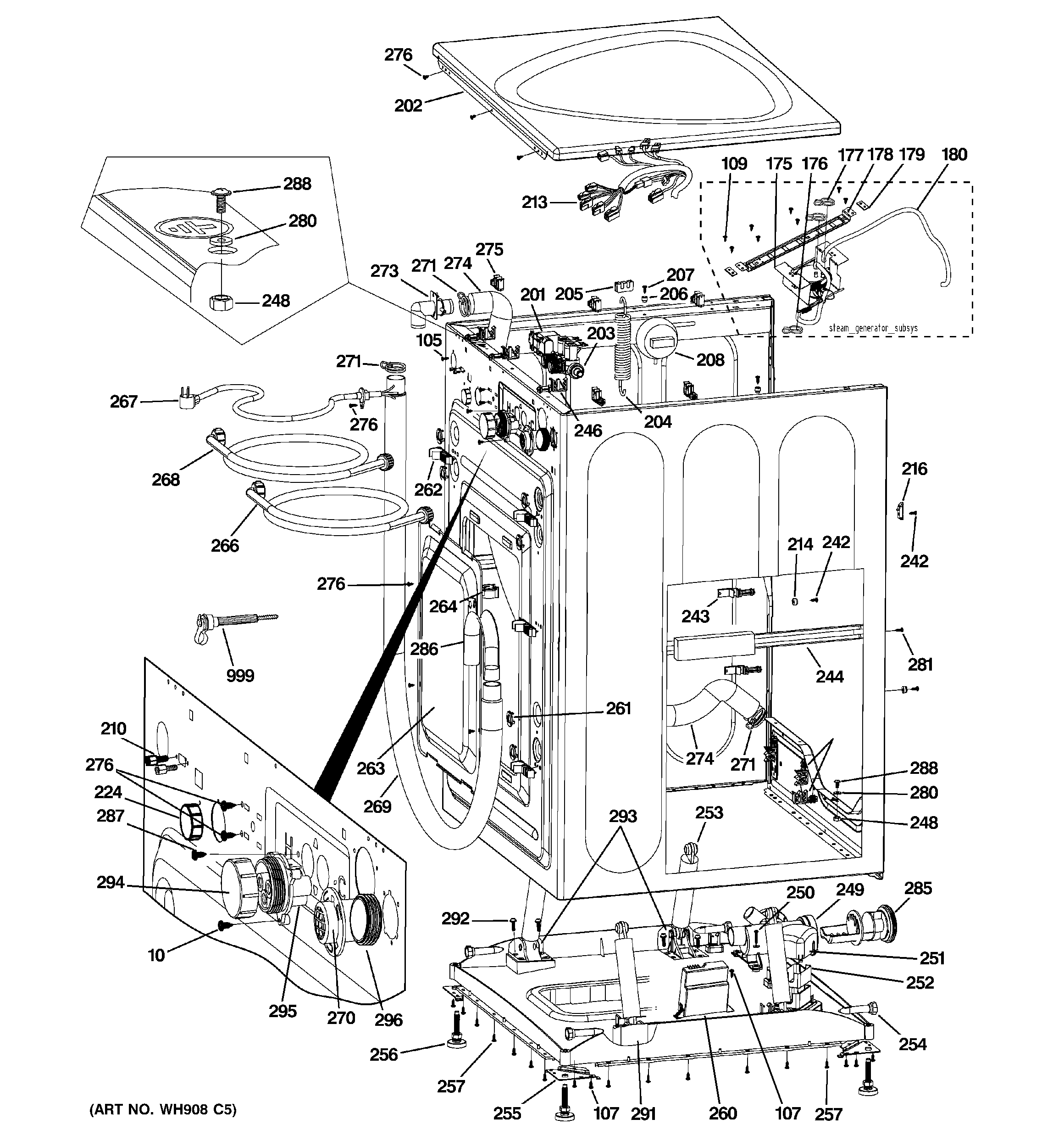 GE WPDH8910K0MV cabinet & top panel diagram