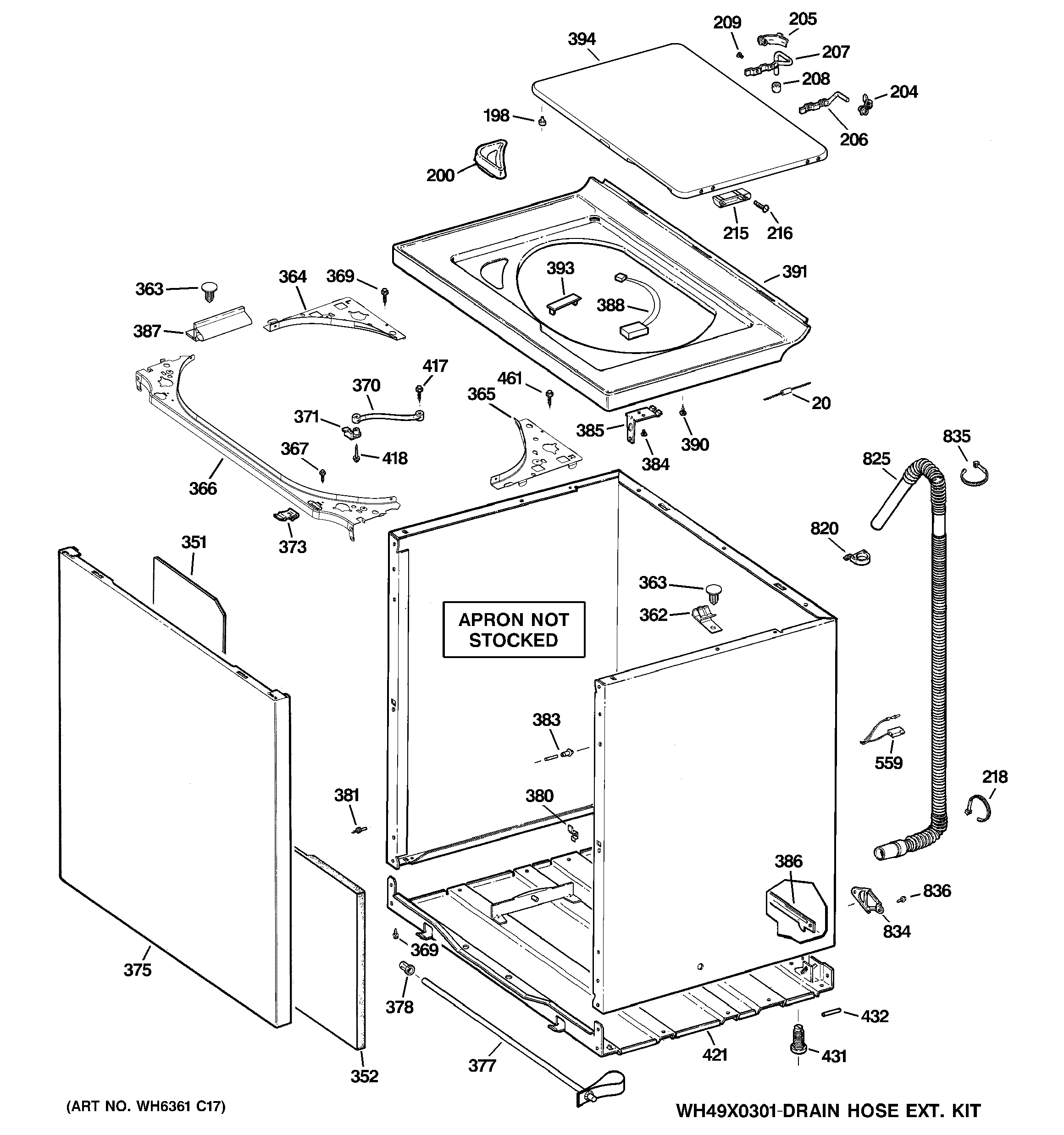 GE WPRE8150H2WT cabinet, cover & front panel diagram