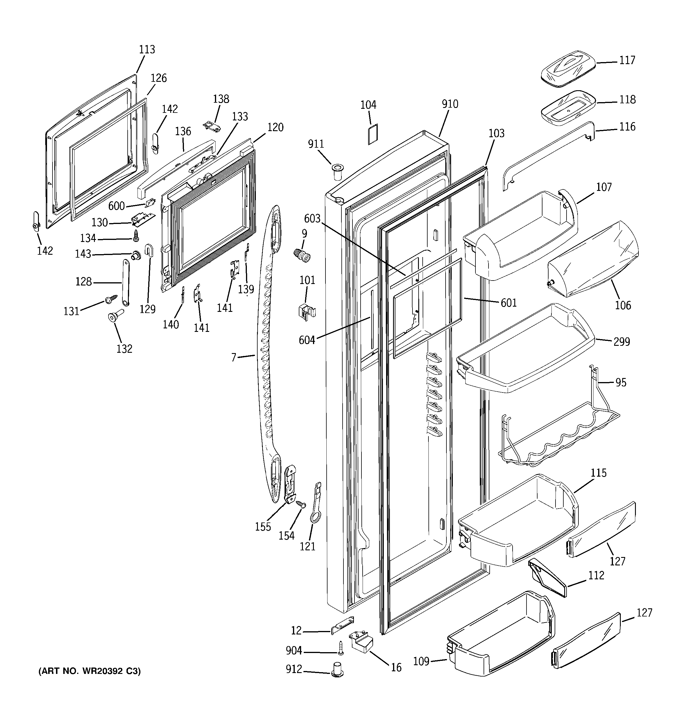 GE PSK27VHXACCC fresh food door diagram