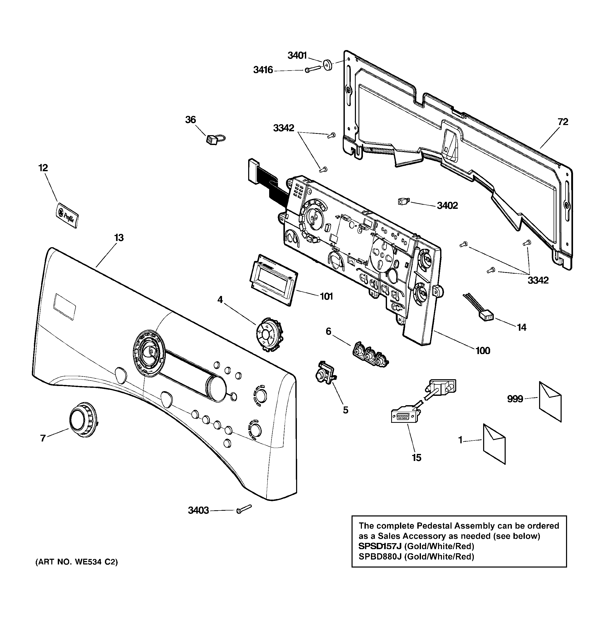 GE DPVH891EK0WW controls & backsplash diagram