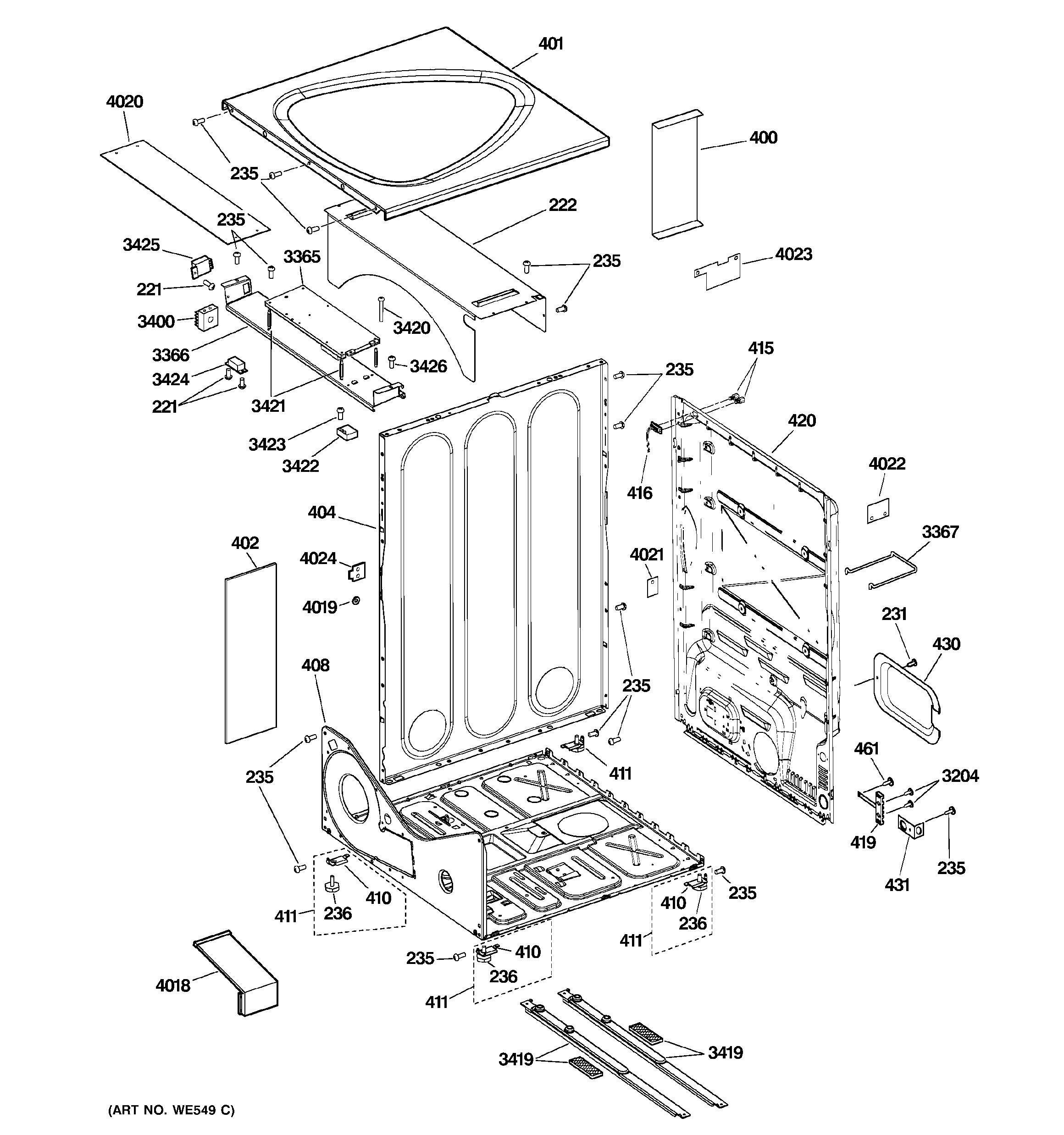 GE DPVH891EK0WW cabinet diagram