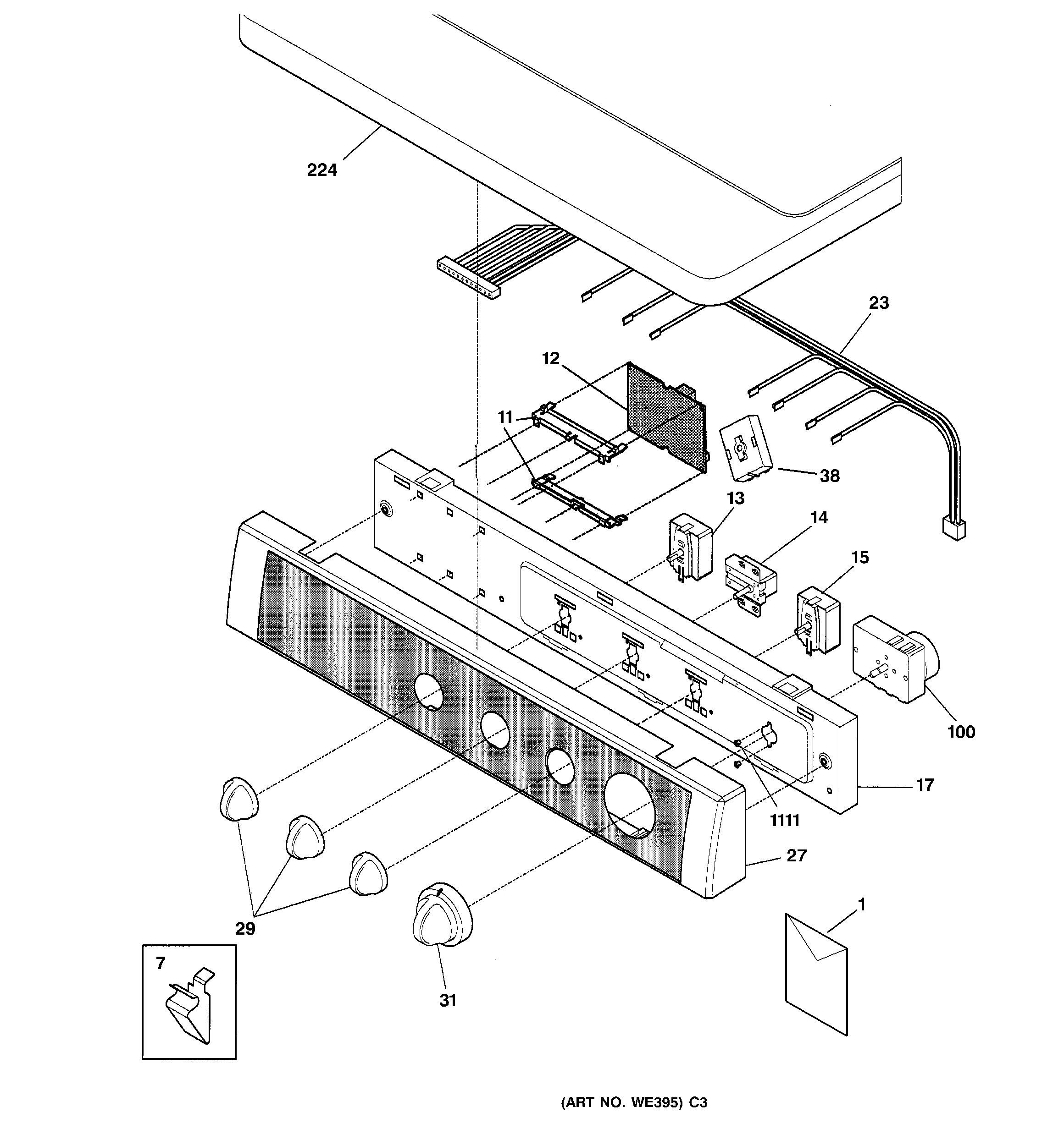 GE DPXH46GA0WW controls & top panel diagram