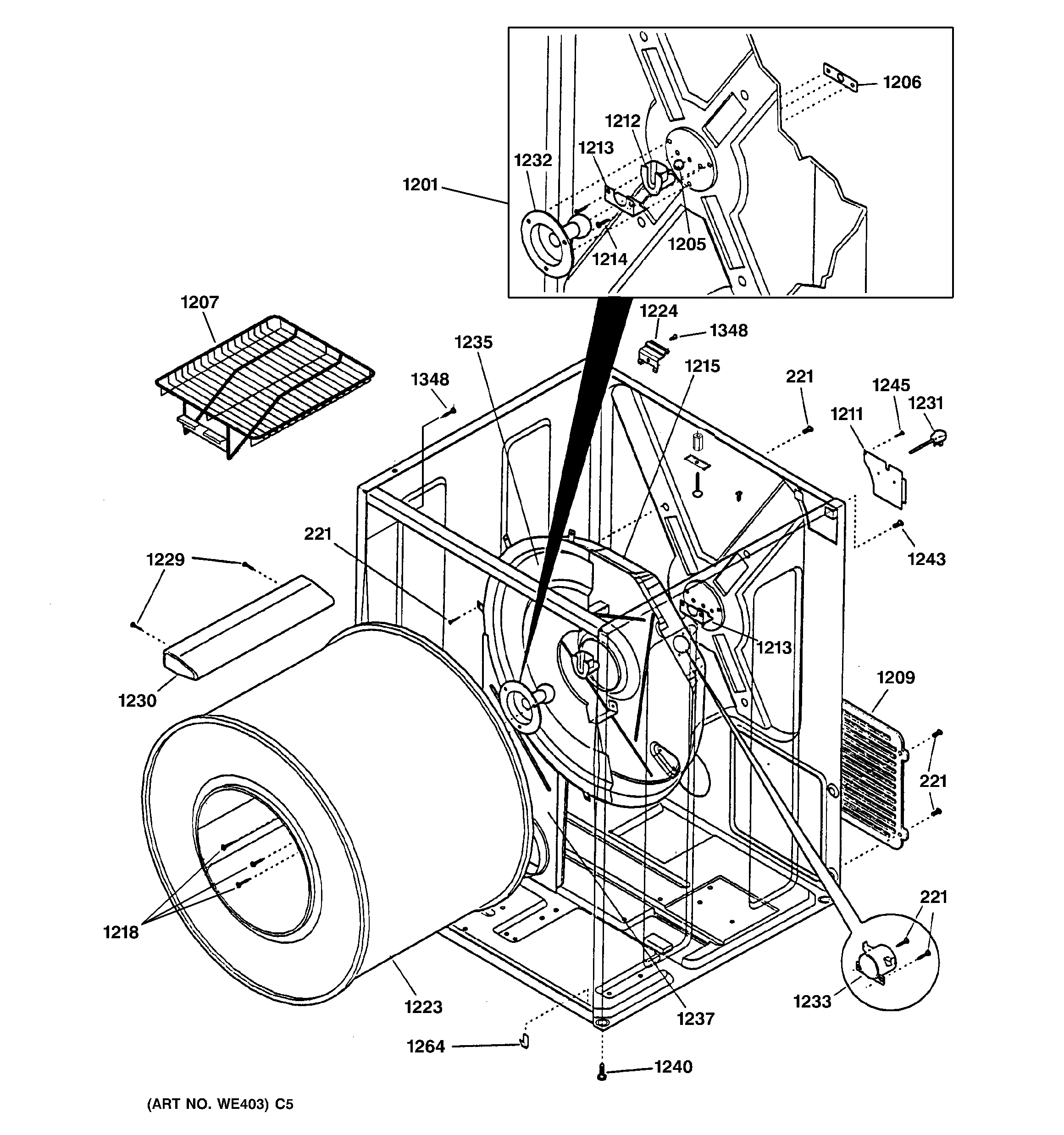 GE DPXH46GA0WW cabinet & drum diagram