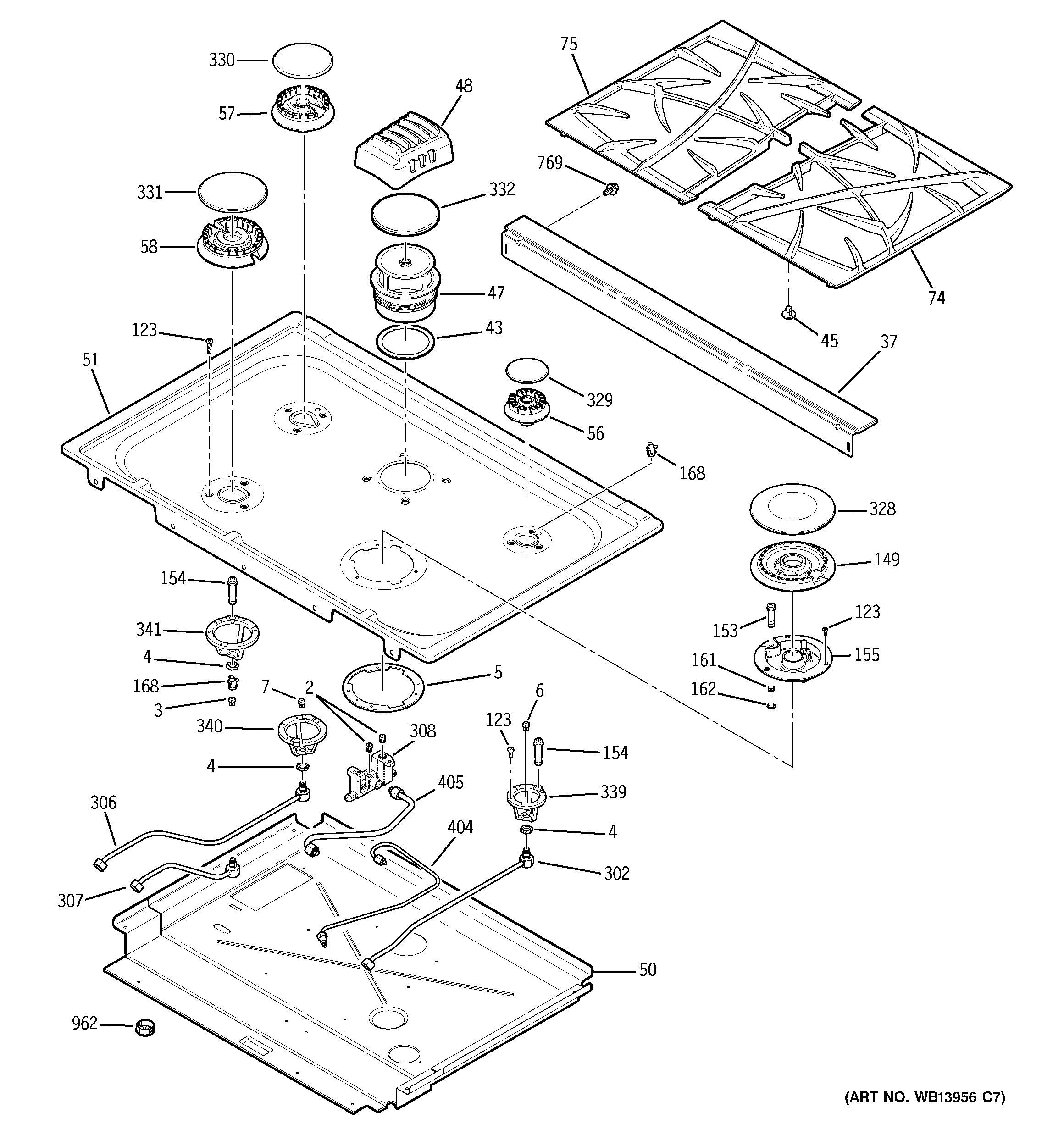 GE PGS975SEM3SS cooktop diagram