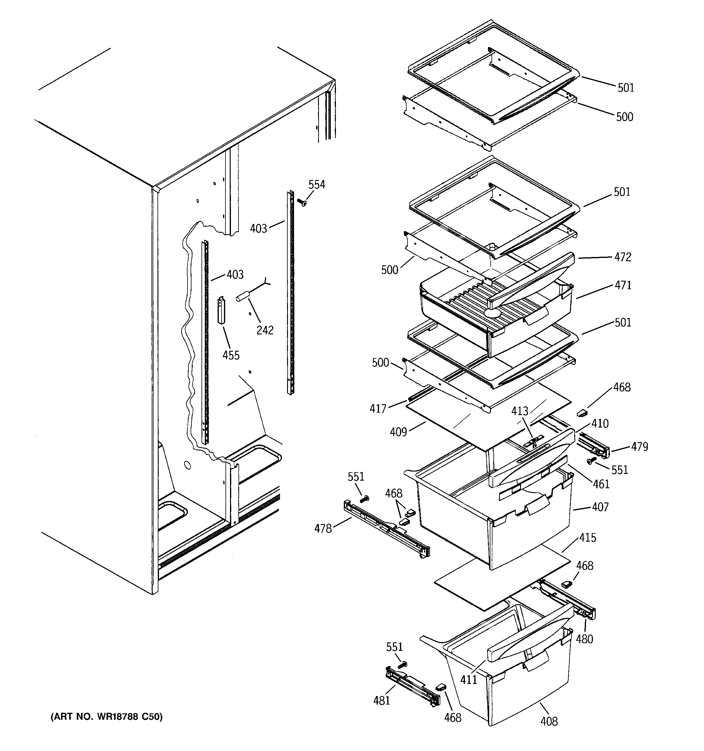 GE GSH22JSXJSS fresh food shelves diagram