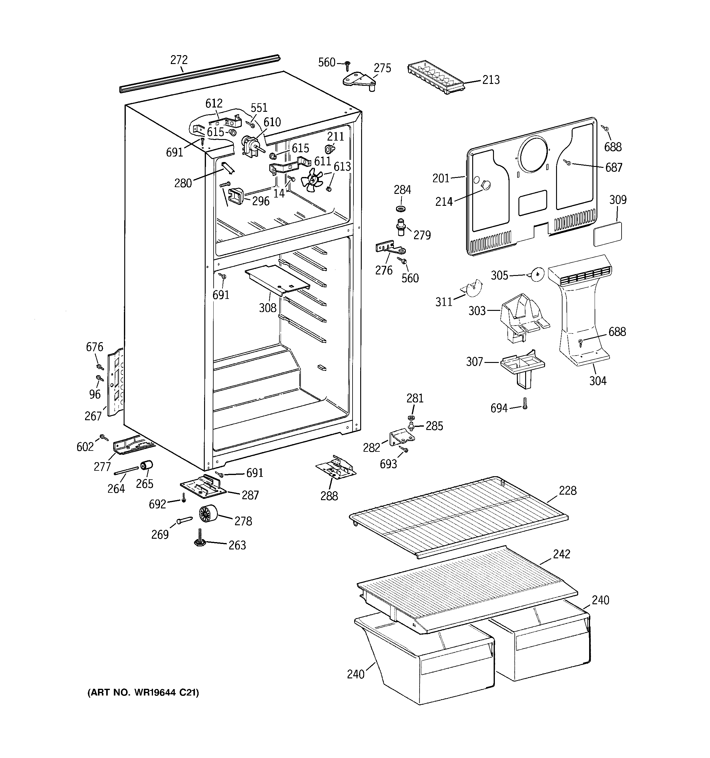 GE GTE16BBSMRWW cabinet diagram