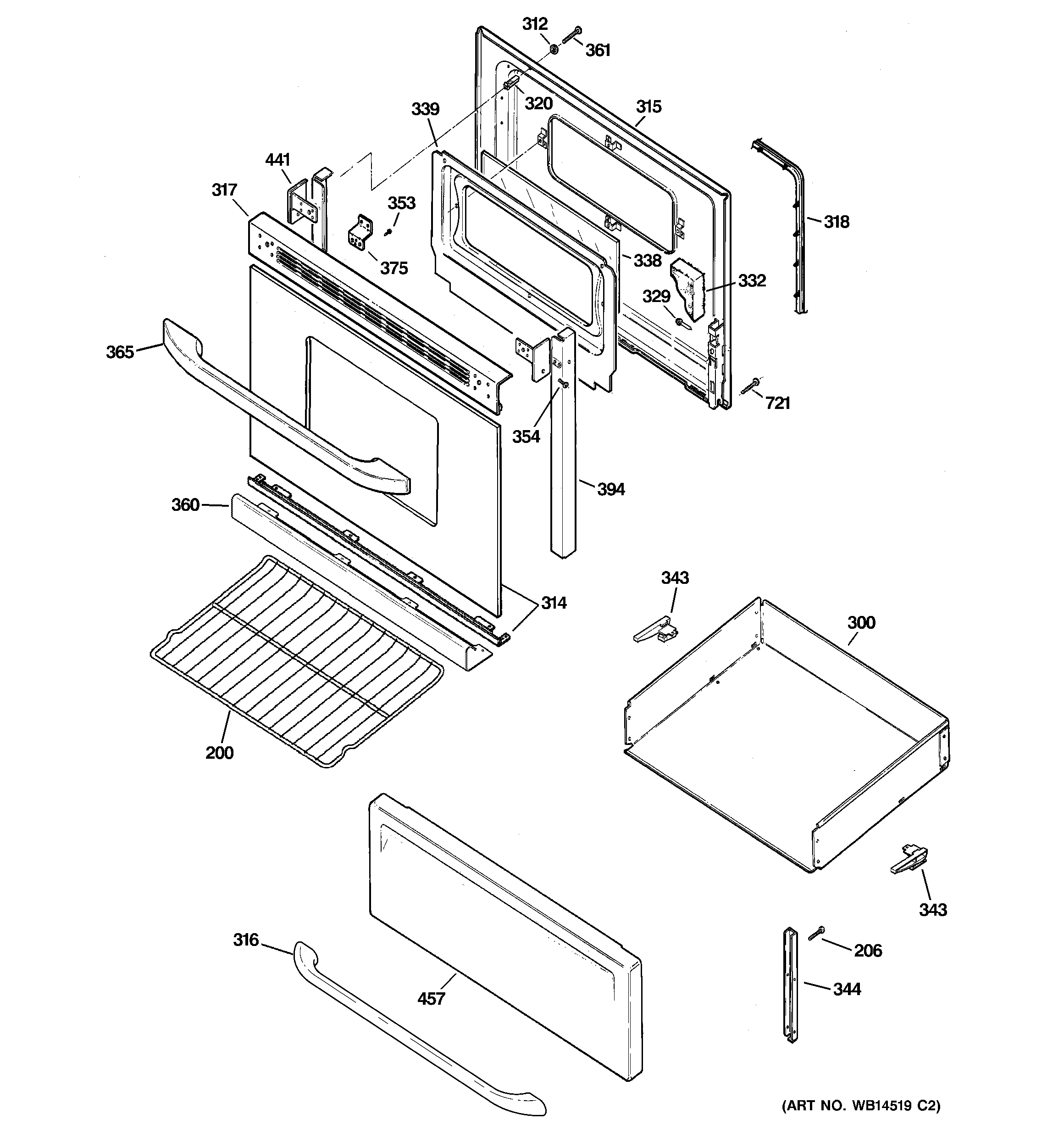 Hotpoint RB540SP1SA door & drawer parts diagram