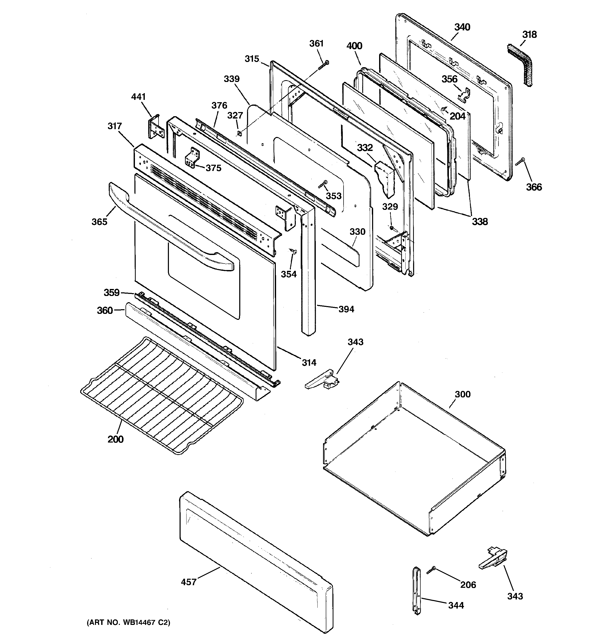 Hotpoint RGB745DEP1WH door & drawer parts diagram