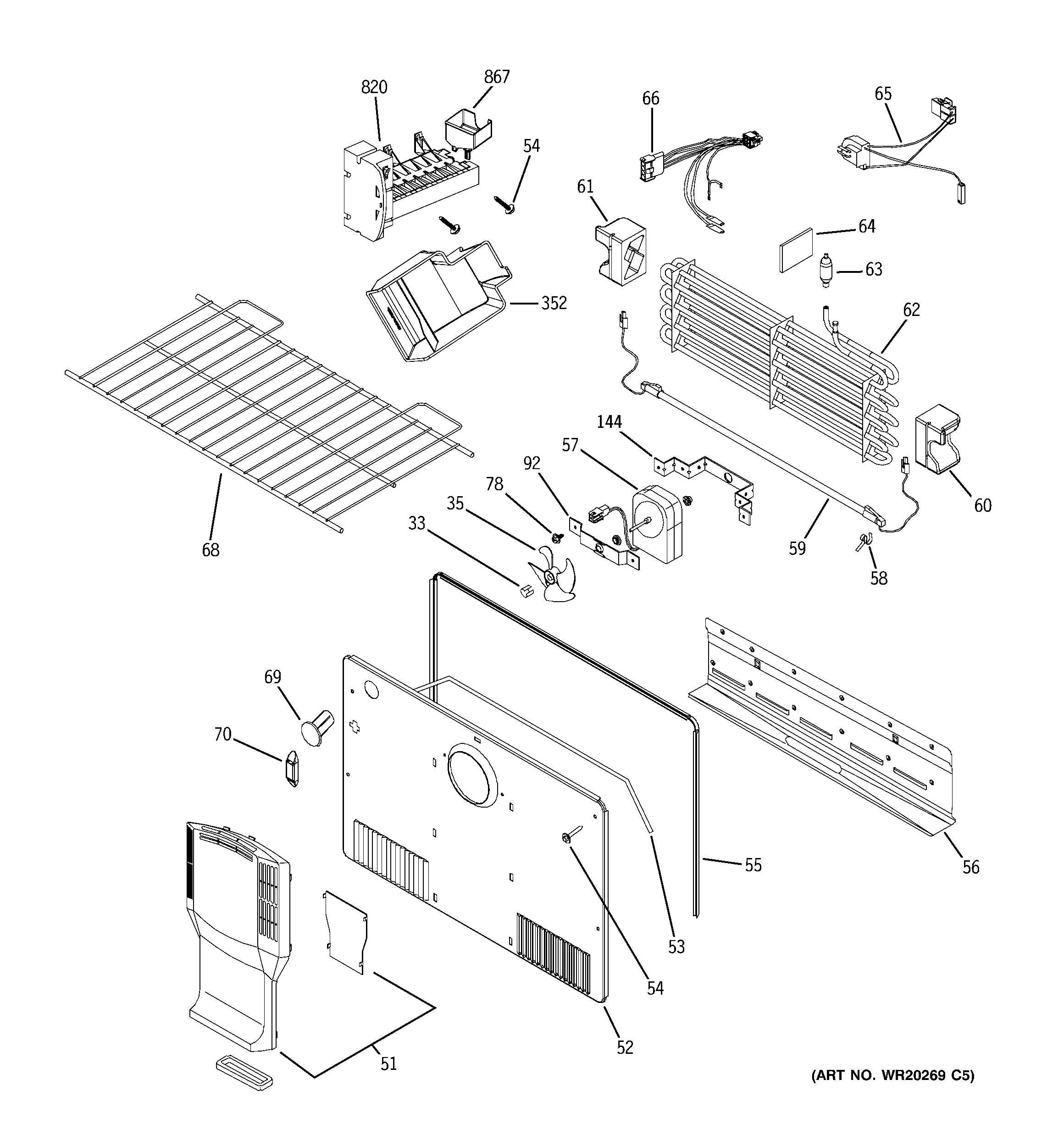 GE GTH21KCXACC freezer section diagram