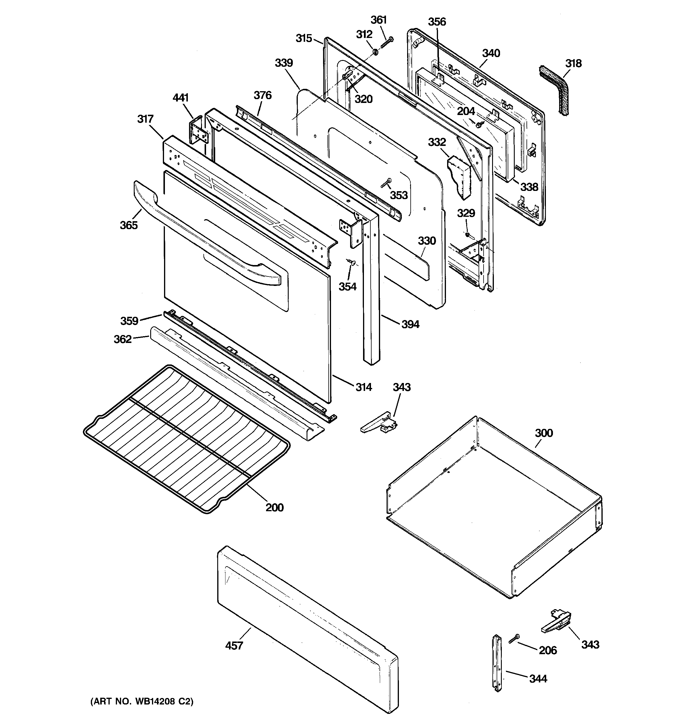 GE JGBP25DEM7BB door & drawer parts diagram