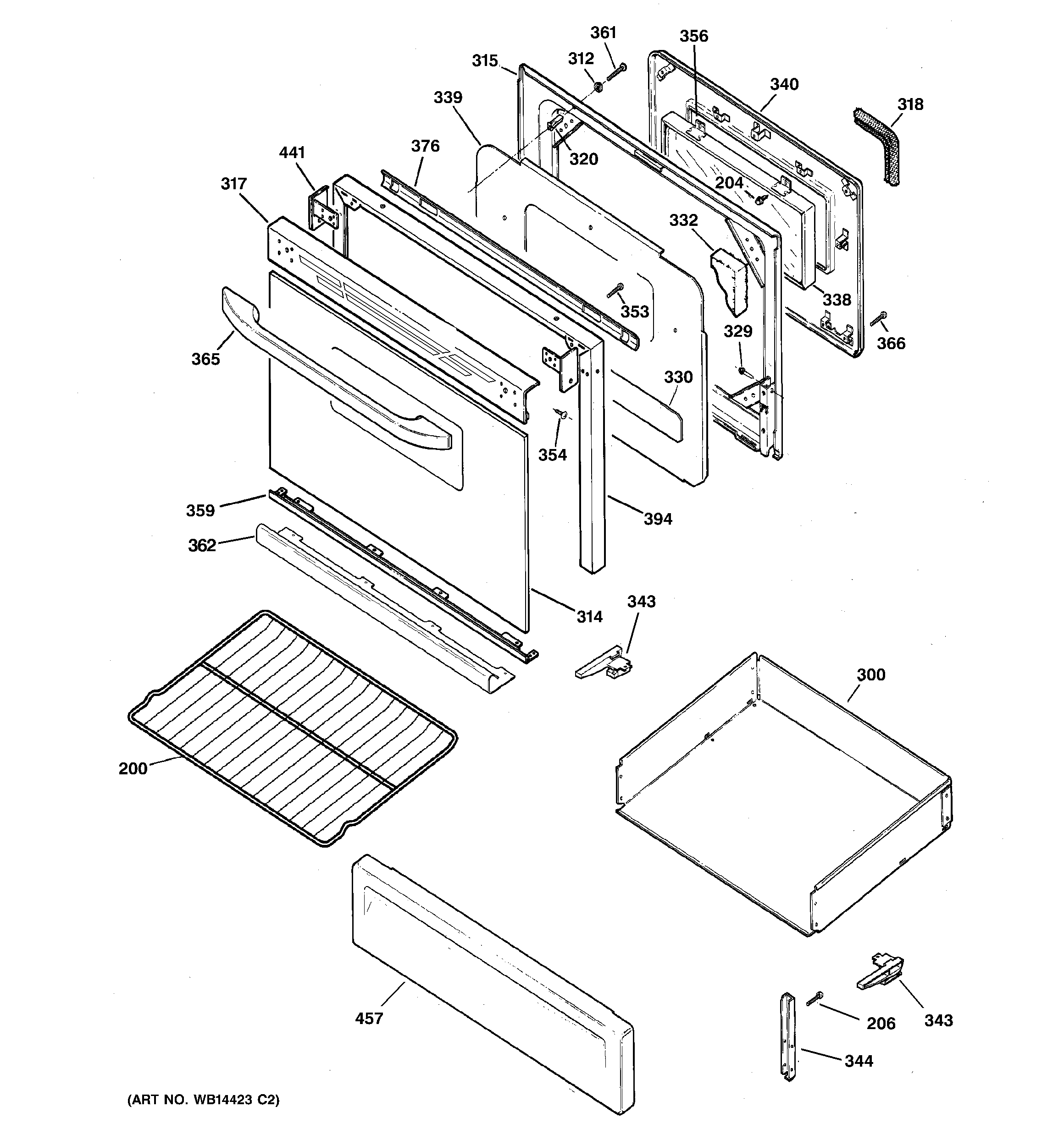 GE JGBP28WEK9WW door & drawer parts diagram