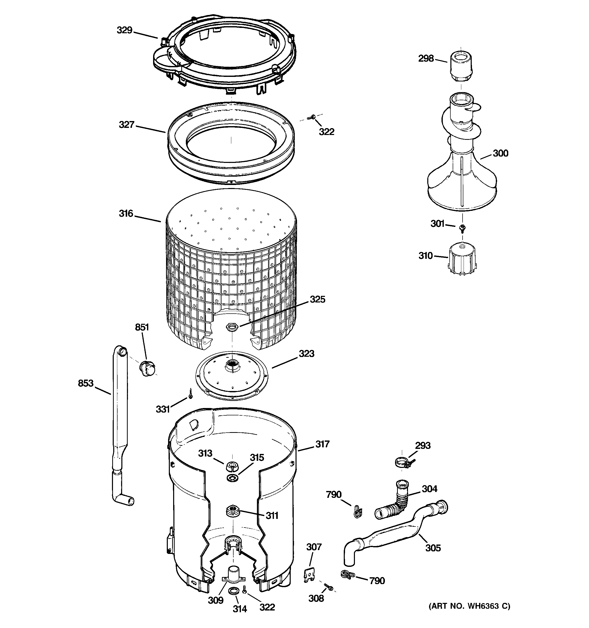 GE GJSR2080H8WW tub, basket & agitator diagram