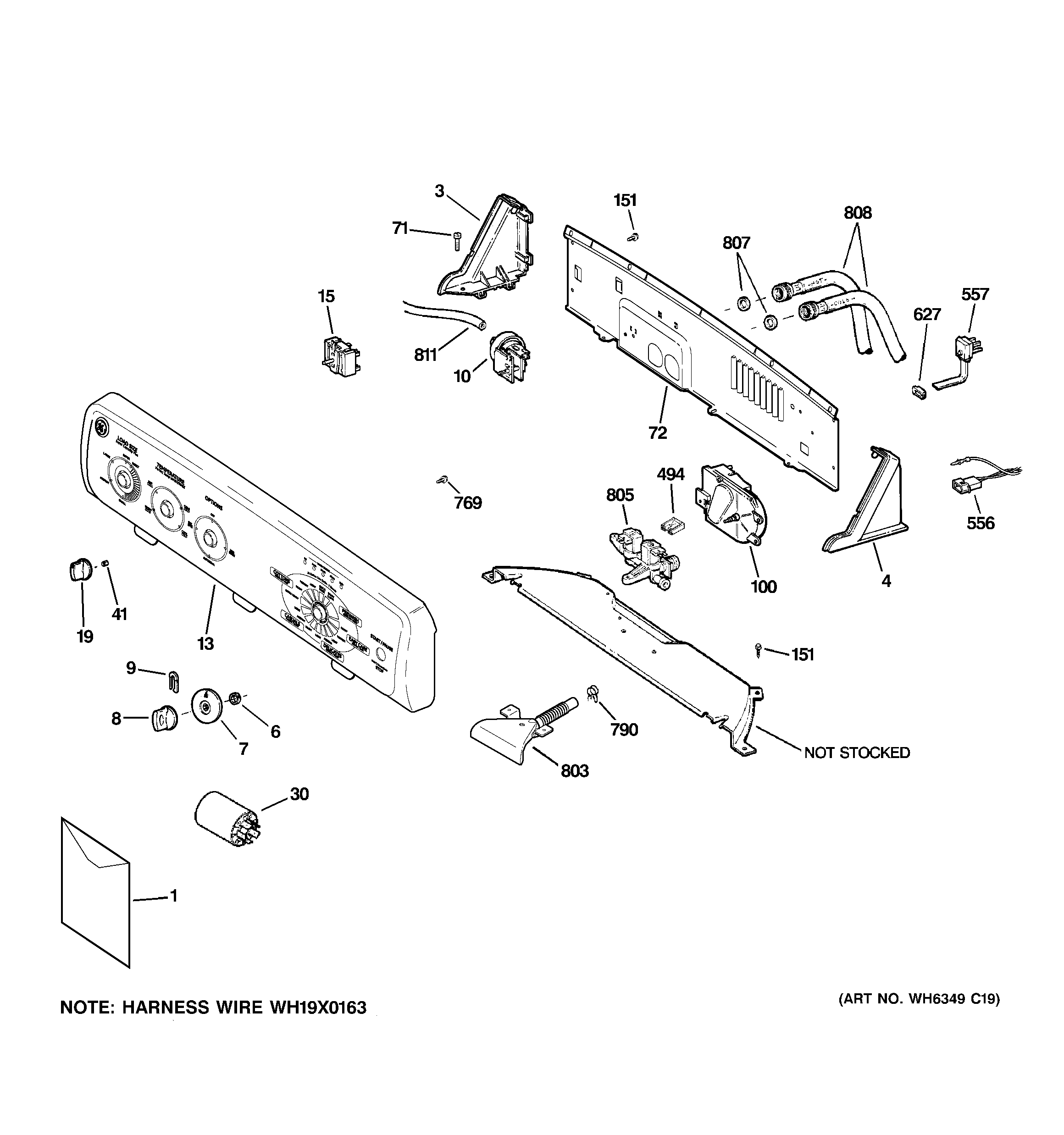 GE GNSR3150H5WW controls & backsplash diagram