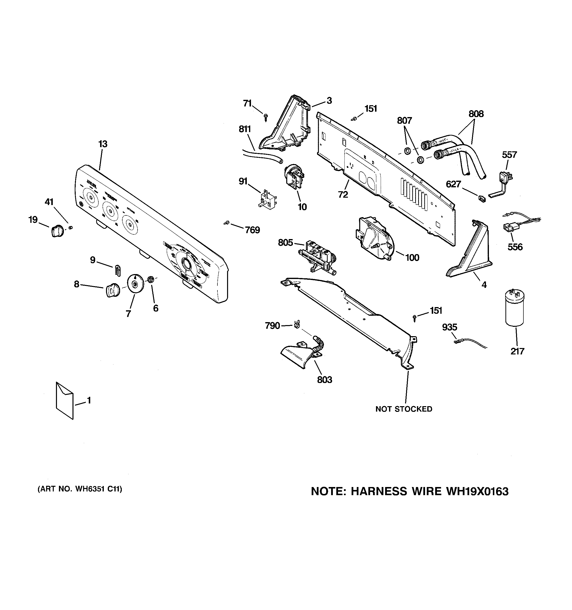 GE WCSR2090G7WW controls & backsplash diagram