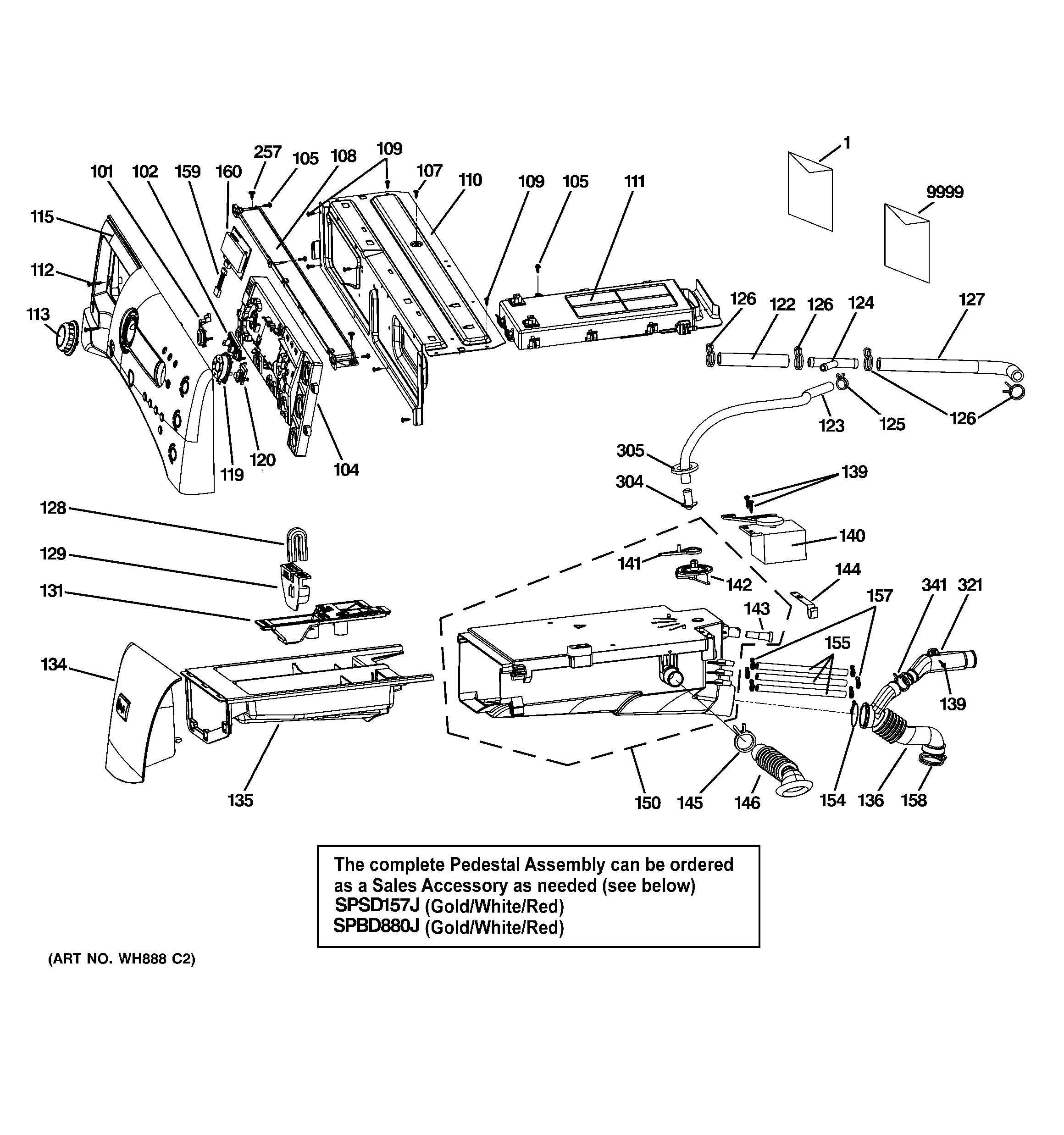 GE WPDH8800J2MV controls & dispenser diagram
