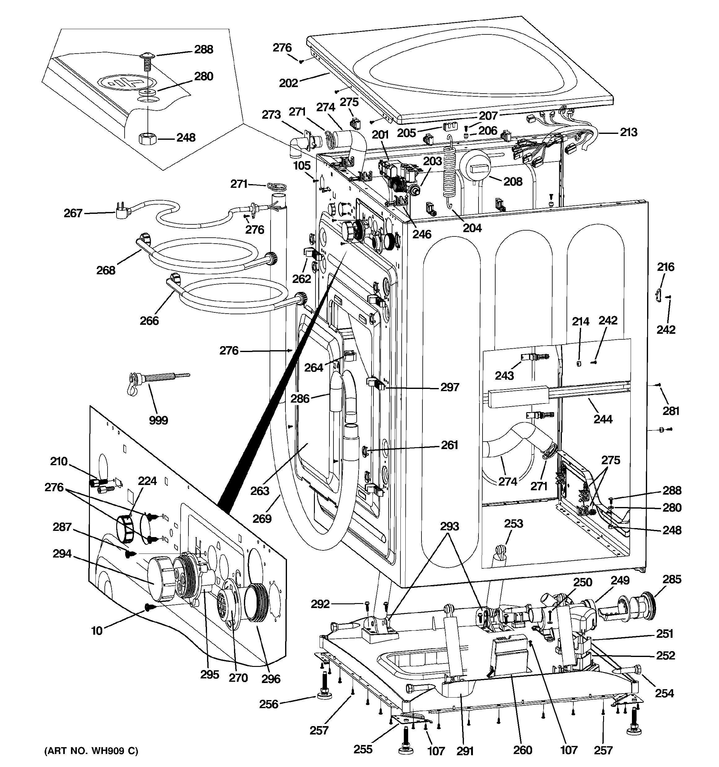 GE WPDH8800J2MV cabinet & top panel diagram
