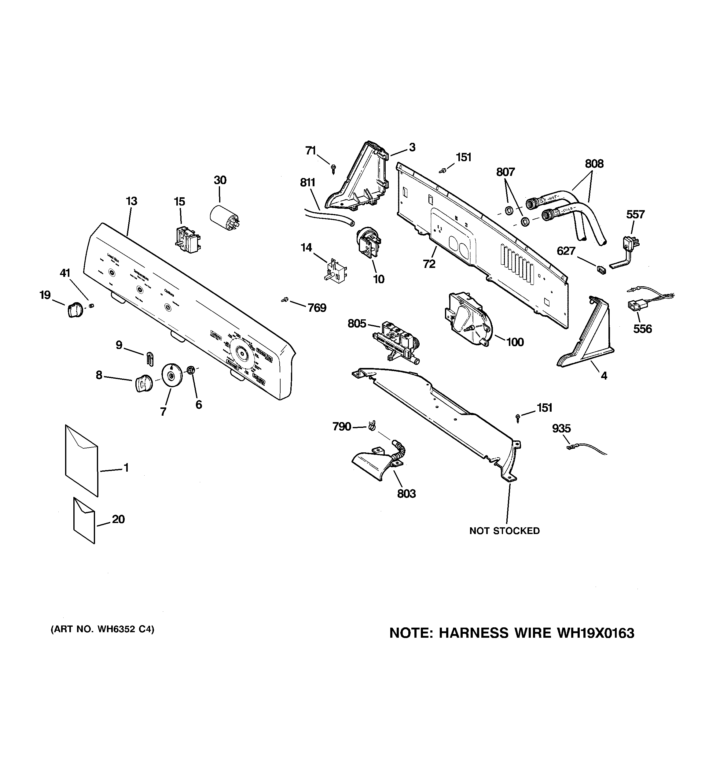 Hotpoint VWSR4160G4WW controls & backsplash diagram