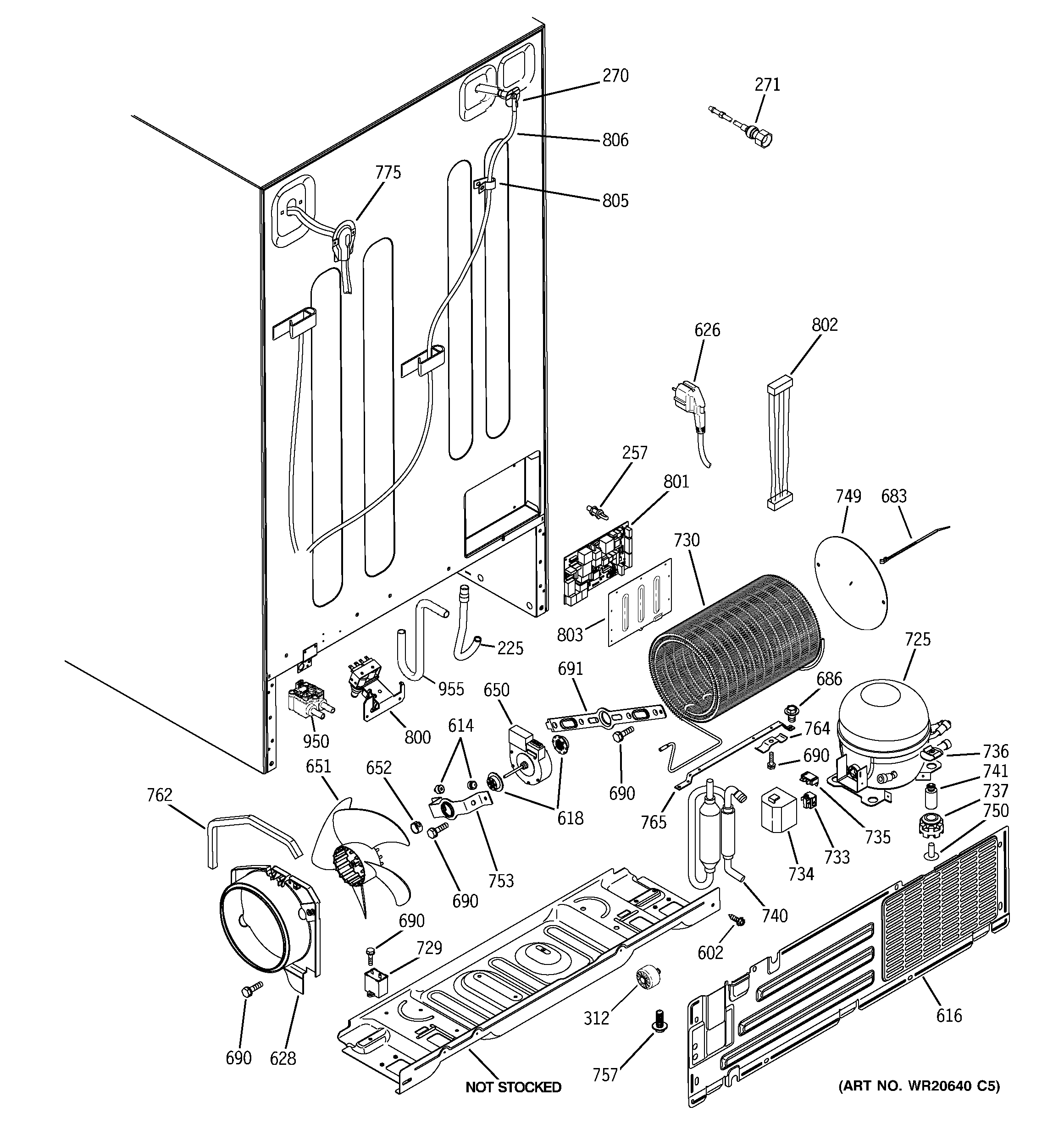 GE PCA23VGXAFSS sealed system & mother board diagram