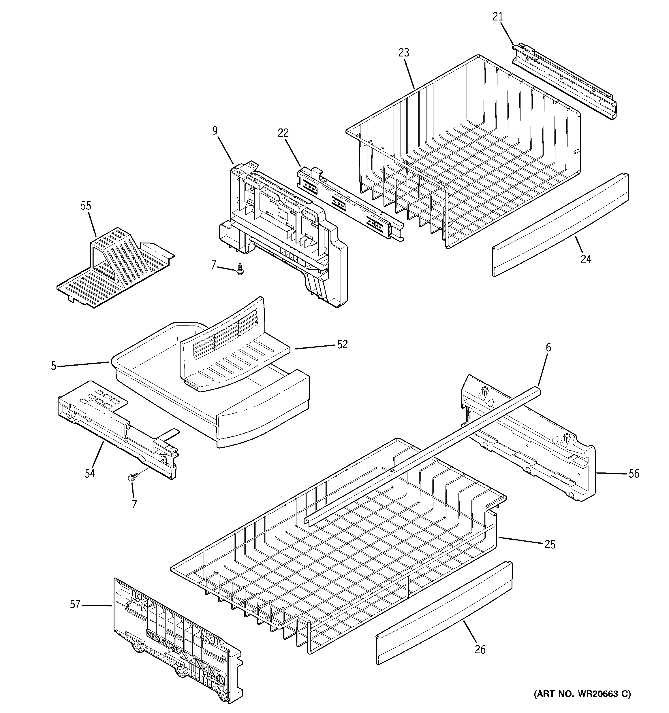 GE PFIE1NFYCAKB freezer shelves diagram