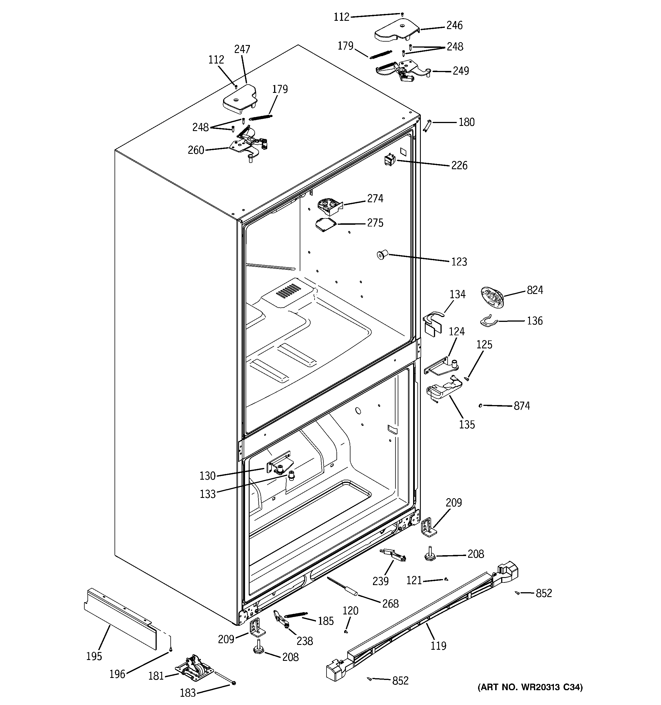 GE PFSE5NJYCDWW case parts diagram