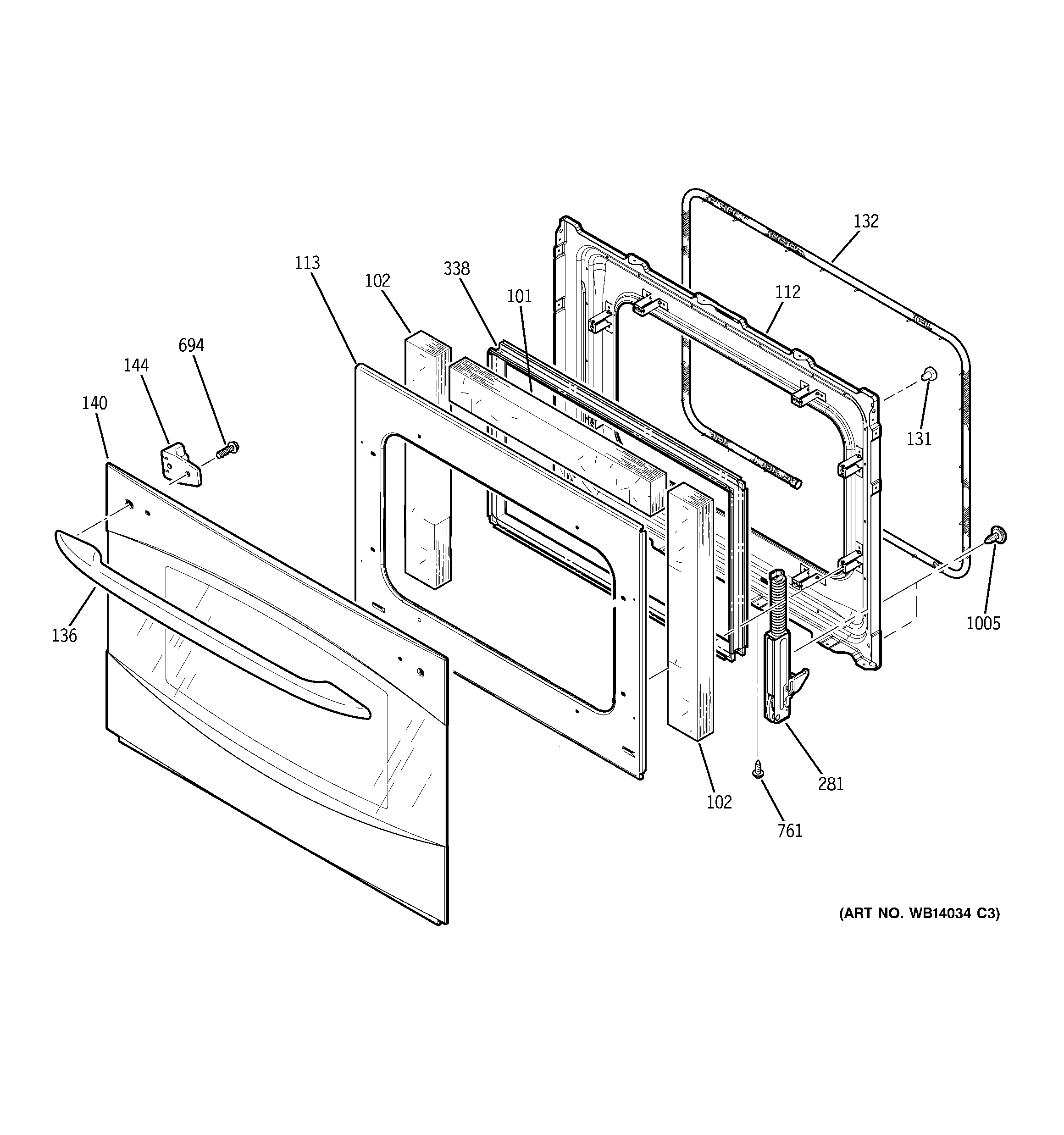 GE PCT916SM3SS door diagram
