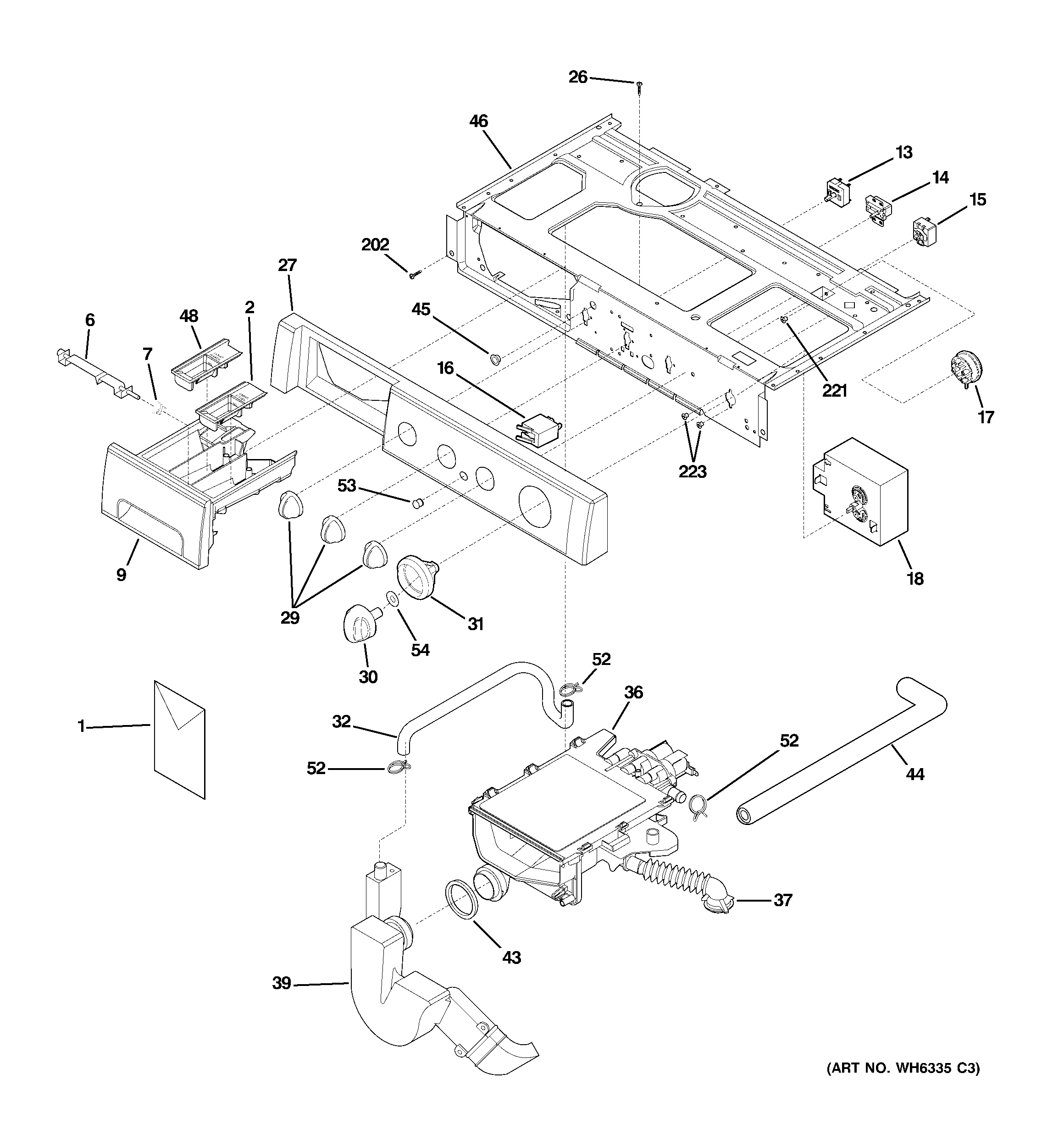 GE WSXH208H2WW controls & dispenser diagram