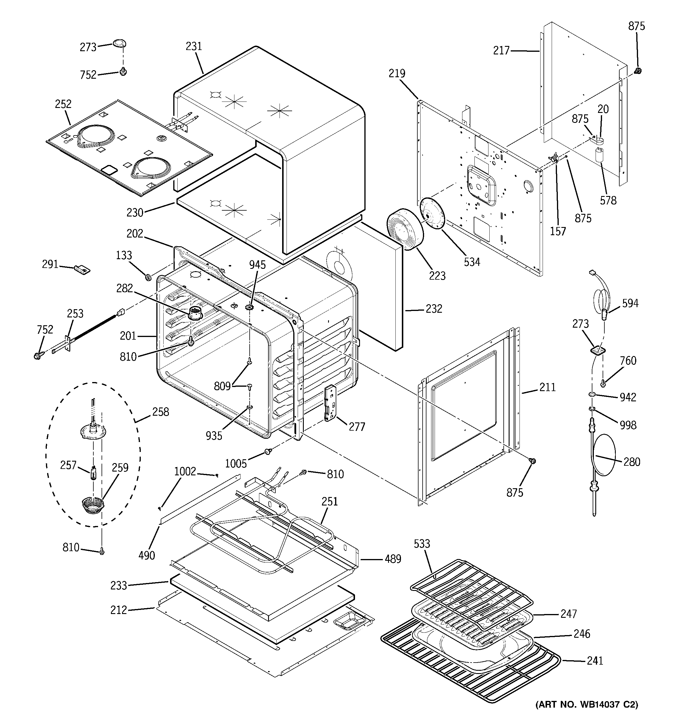 GE ZET958BM2BB upper oven diagram