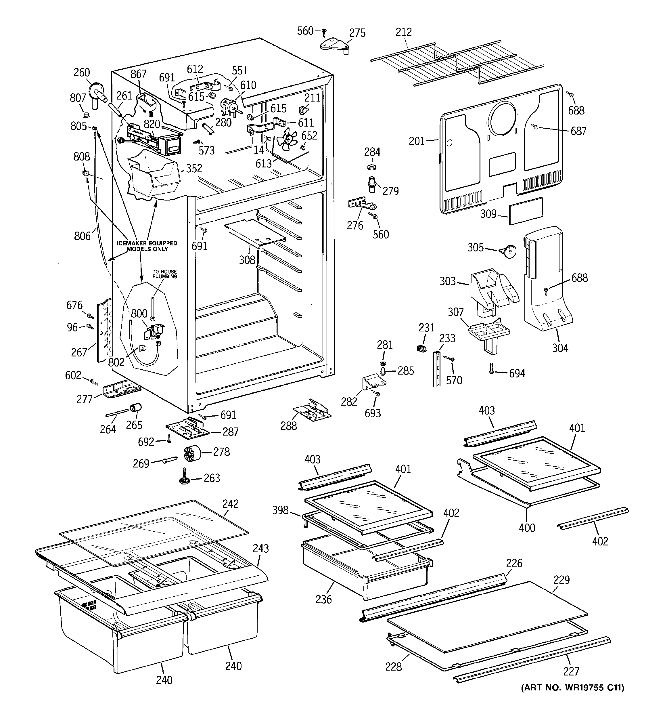 GE GTS18HCSFRWW cabinet diagram