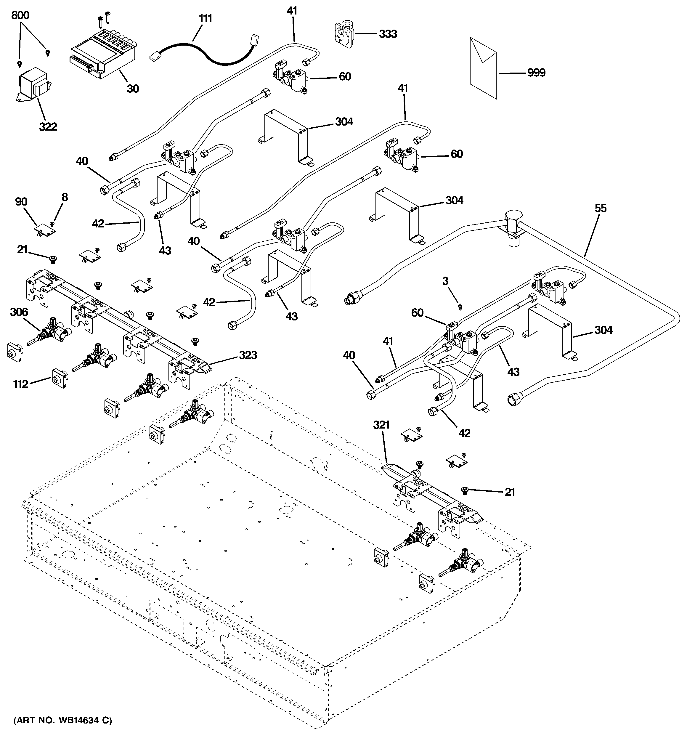 GE ZGU366NP2SS gas & burner parts diagram