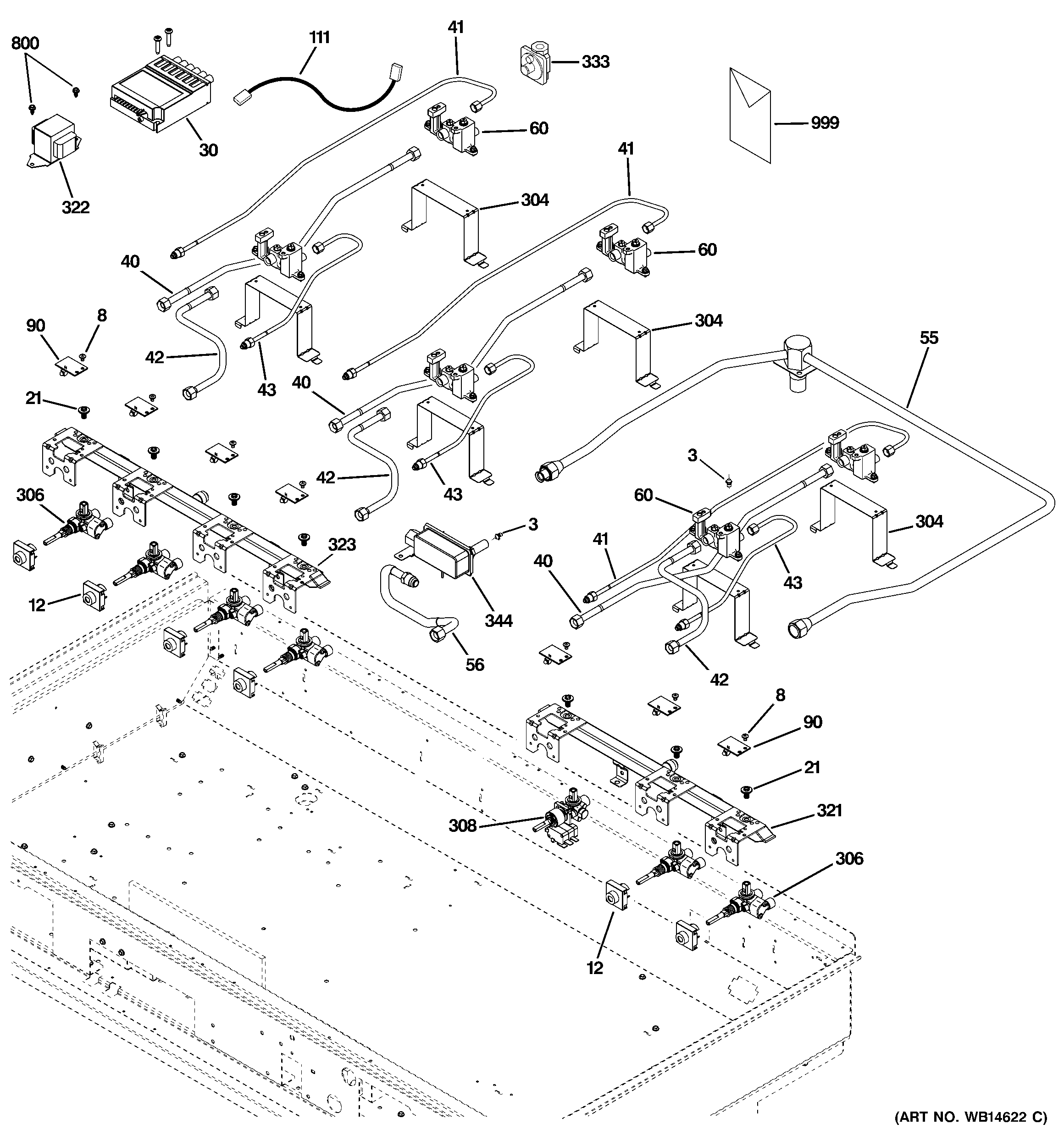 GE ZGU486NRP1SS gas & burner parts diagram