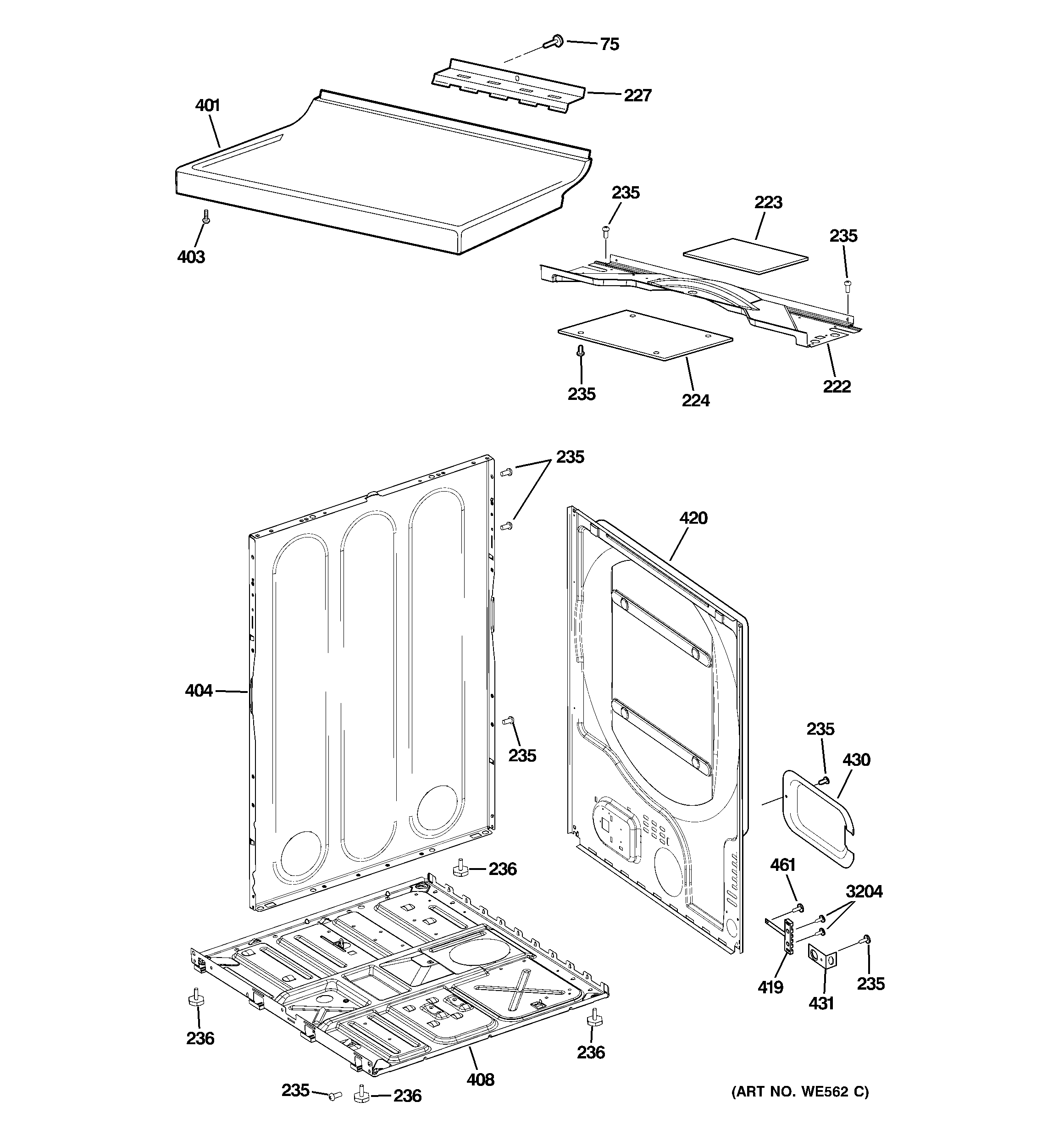 GE DHDSR46EG7WW cabinet diagram
