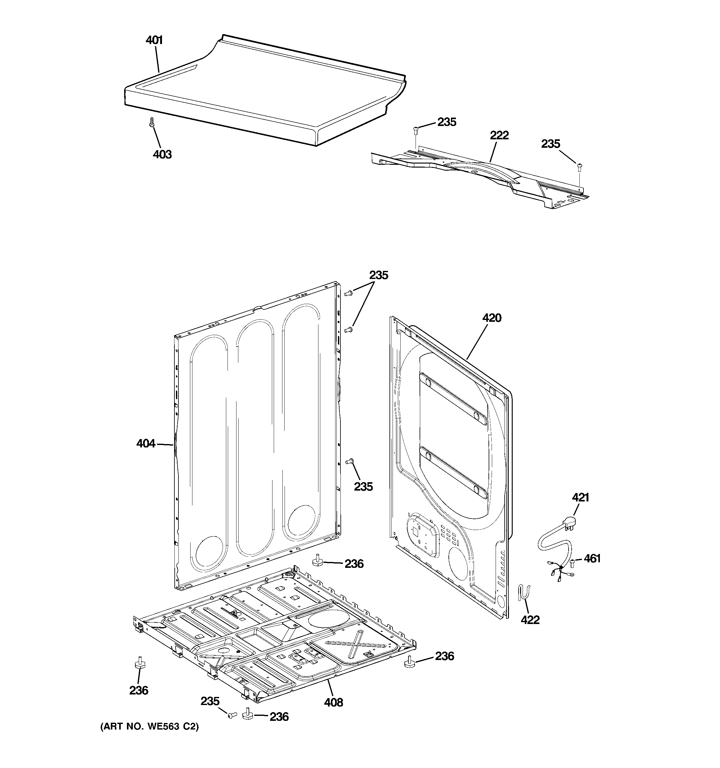 GE DBXR463GG8WW cabinet diagram