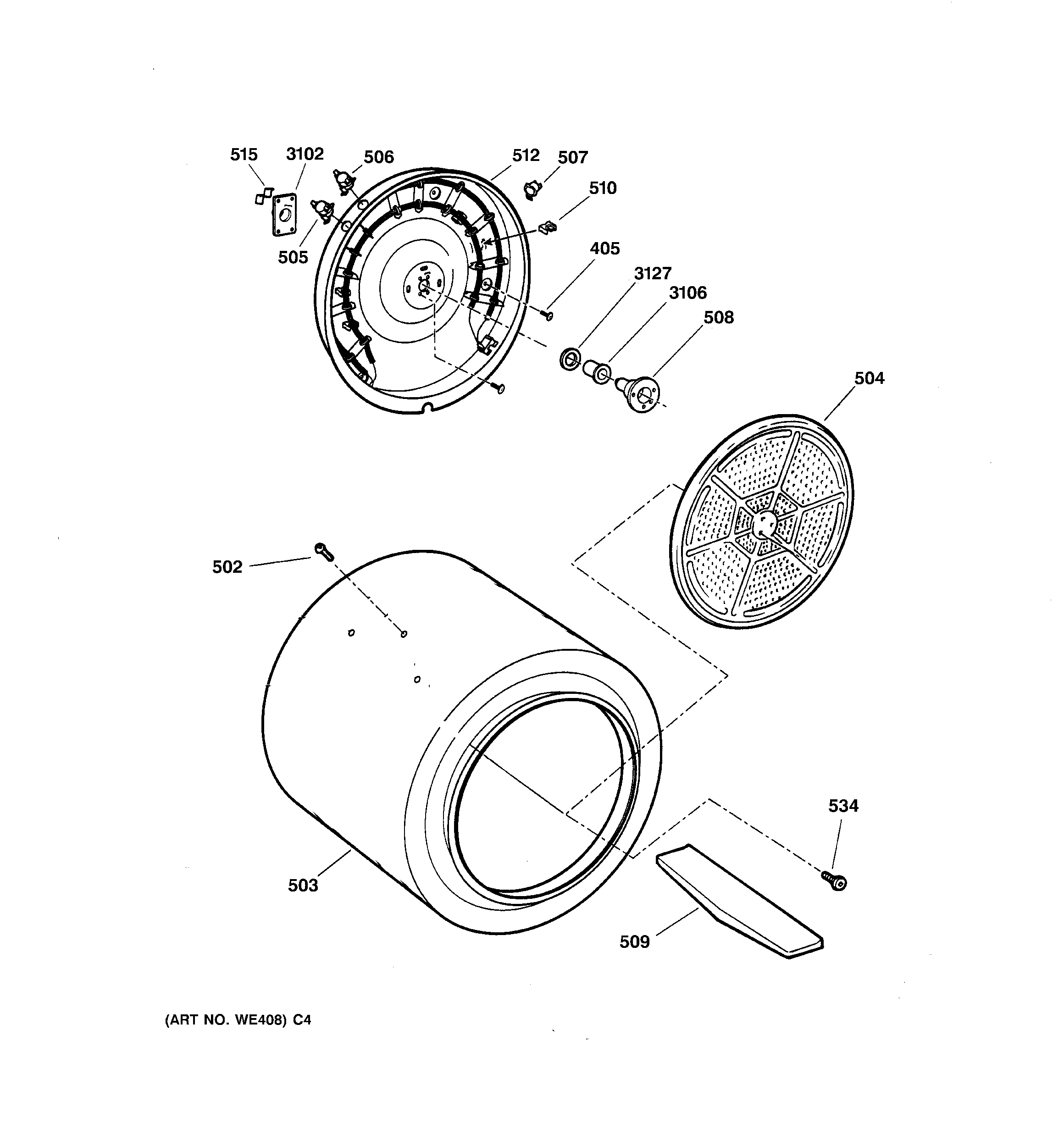 GE DISR473CG6WW drum diagram
