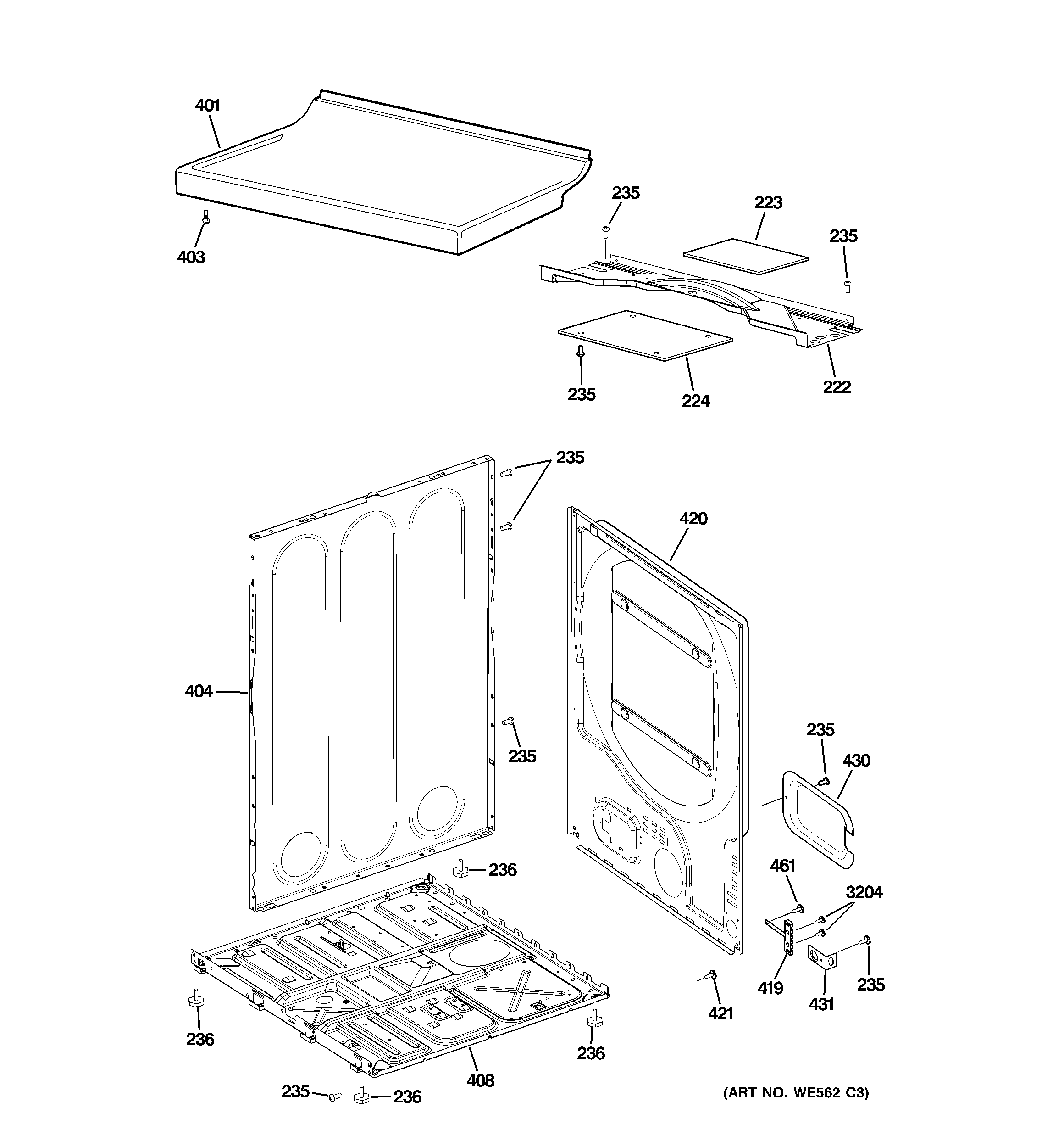 GE DWXR463EG7WW cabinet diagram