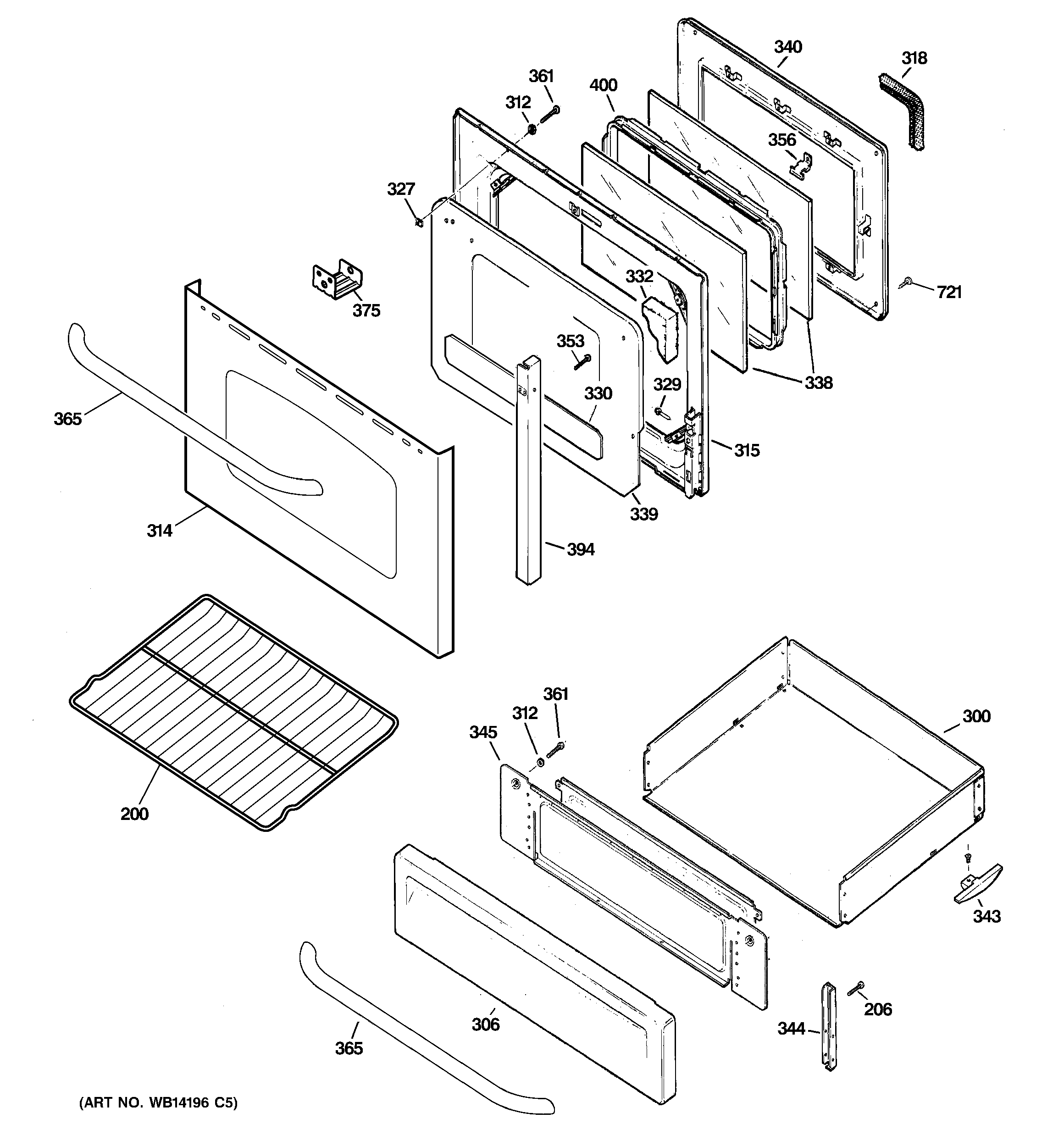 GE EGR3001EP2SS door & drawer parts diagram