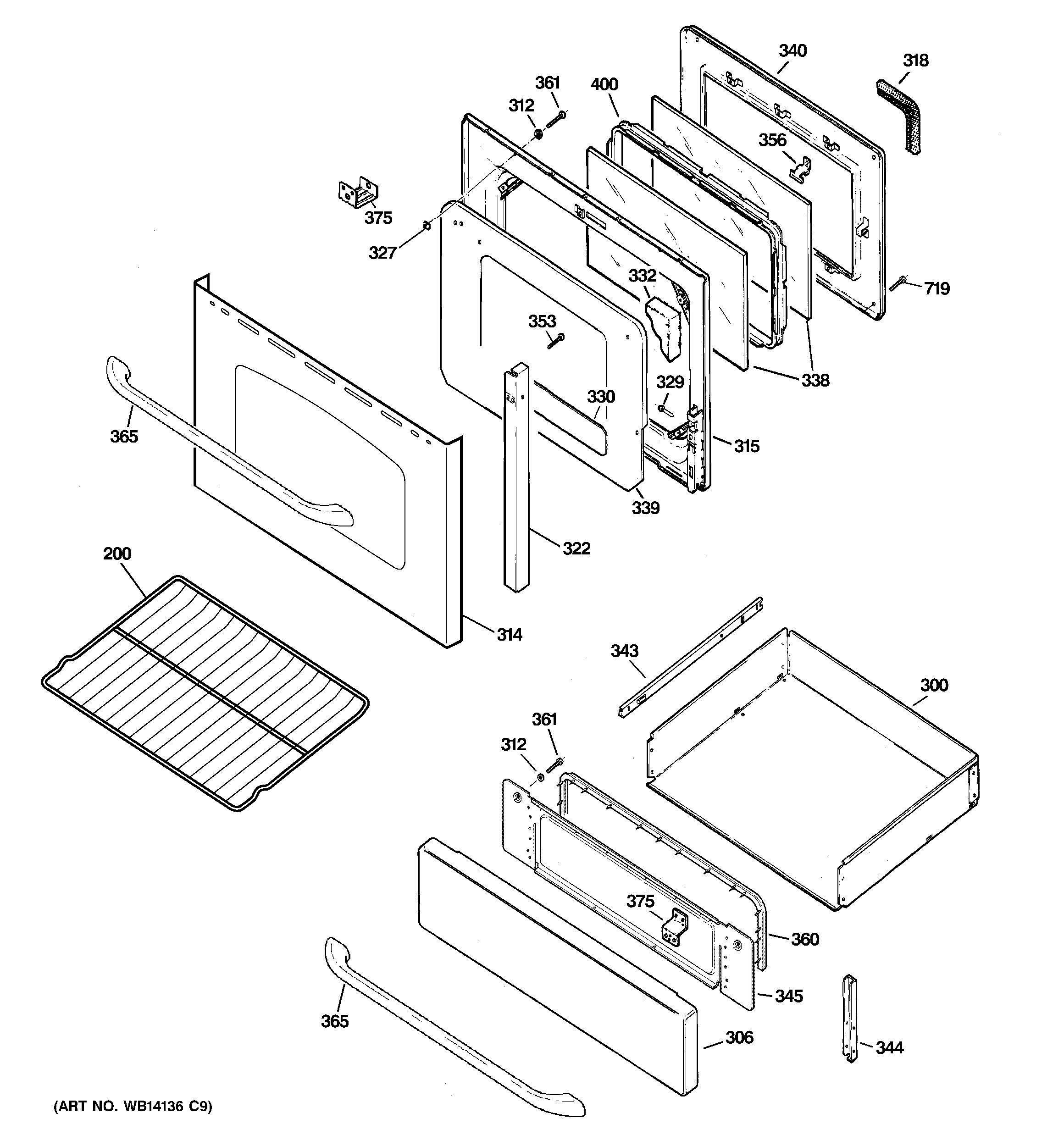 GE JGB820SEP2SS door & drawer parts diagram