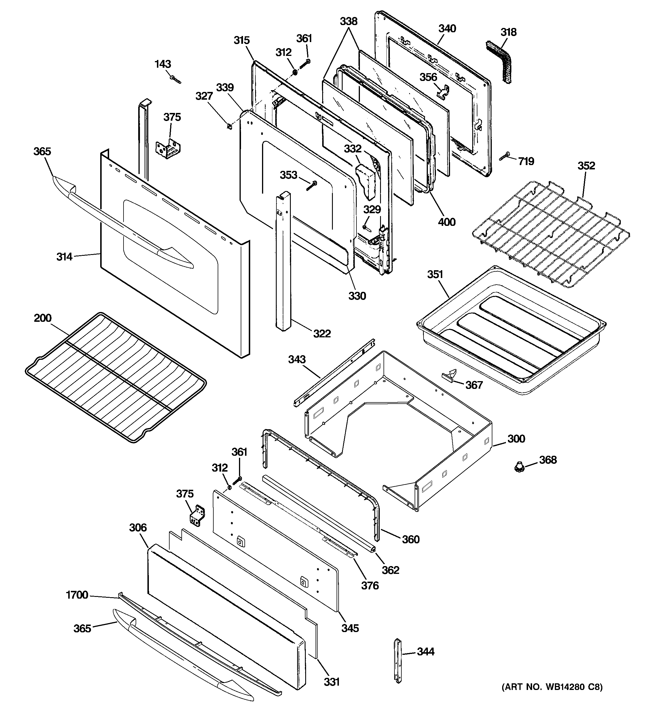 GE JGB900SEP2SS door & drawer parts diagram